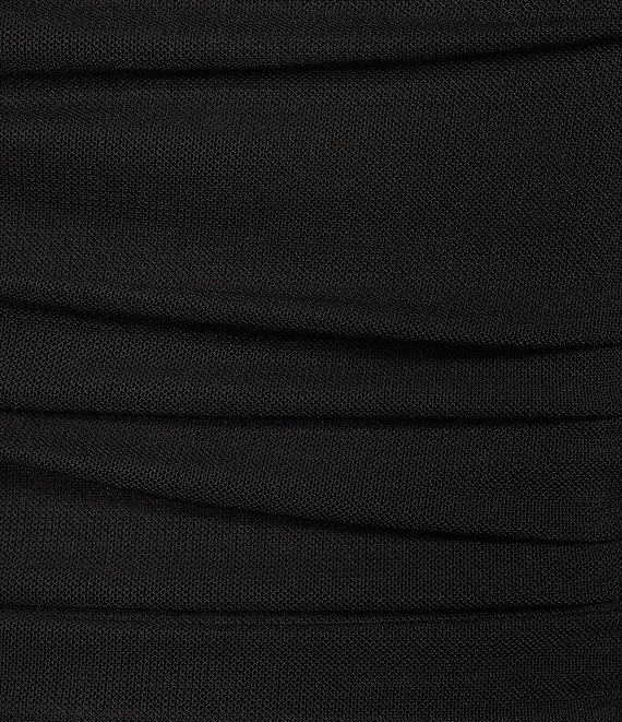 Gianni Bini Violet Mesh Ruched Straight Neck Spaghetti Strap Crop Tank Product Image