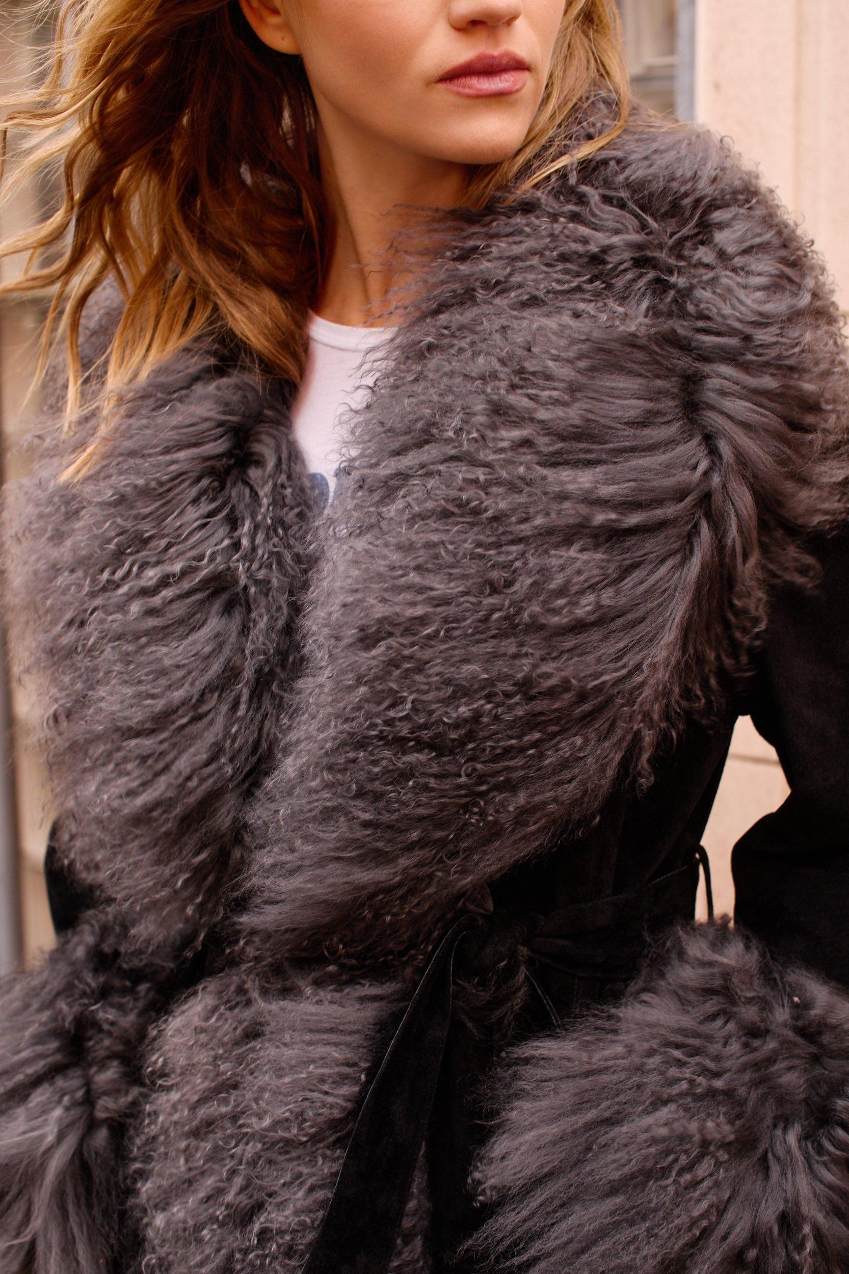 Maxi Suede Fur Trim Coat Product Image