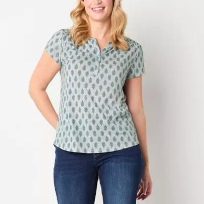 Liz Claiborne Womens Split Crew Neck Short Sleeve Blouse Product Image