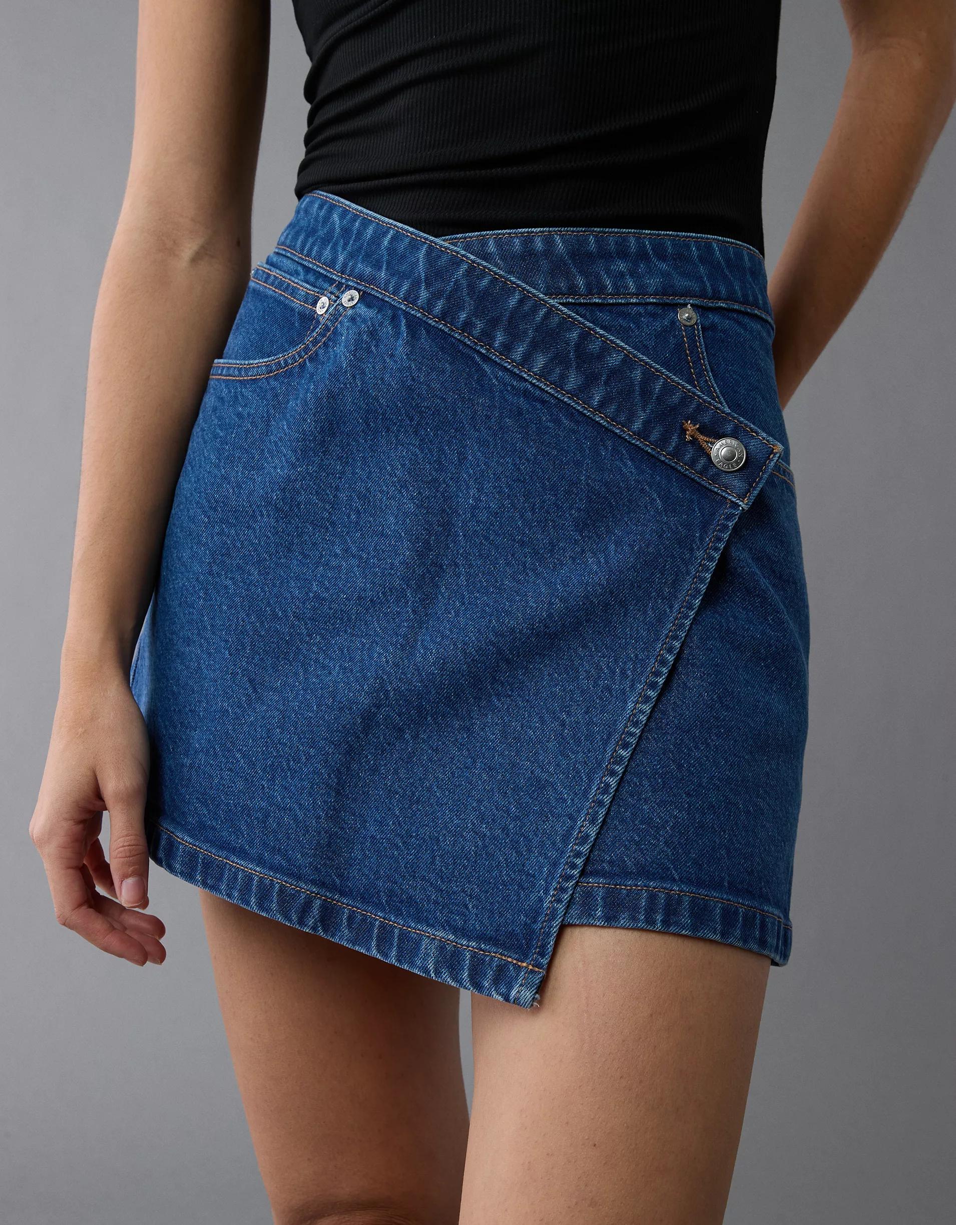 AE Stretch Crossover Denim Mini Skirt Product Image