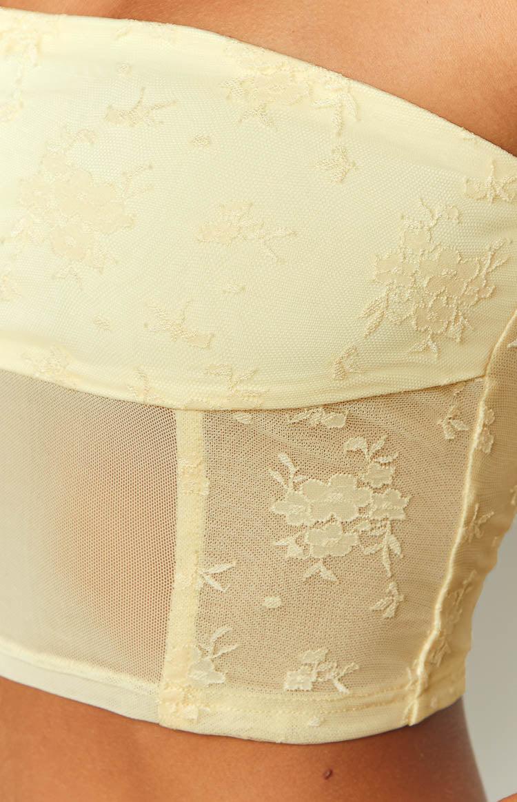 Stay Yellow Strapless Mesh Corset Top Product Image