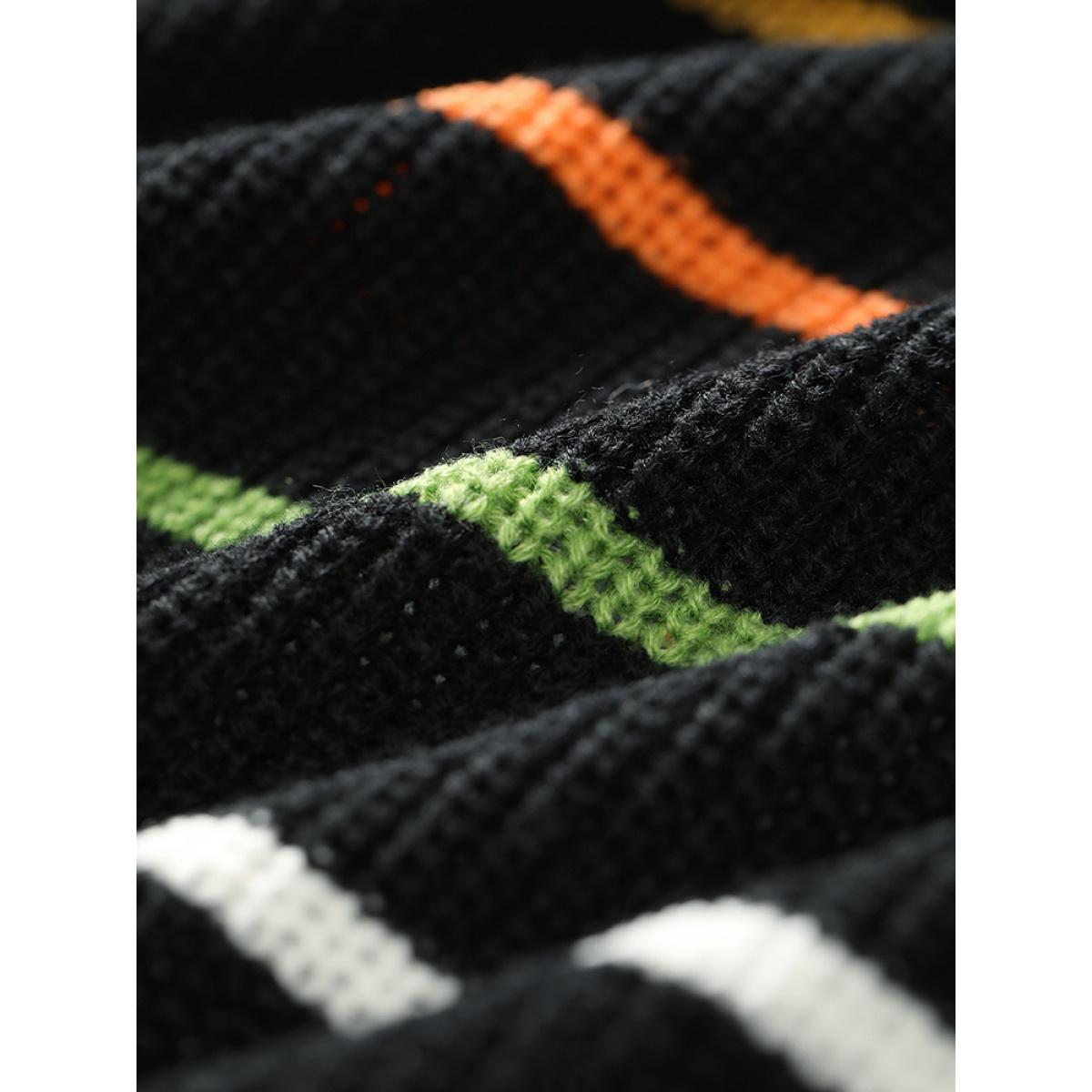 Plus Size Contrast Striped Open Front Loose Cardigan Black Women Casual Loose Long Sleeve Dailywear Cardigans BloomChic 18-20/2X Product Image