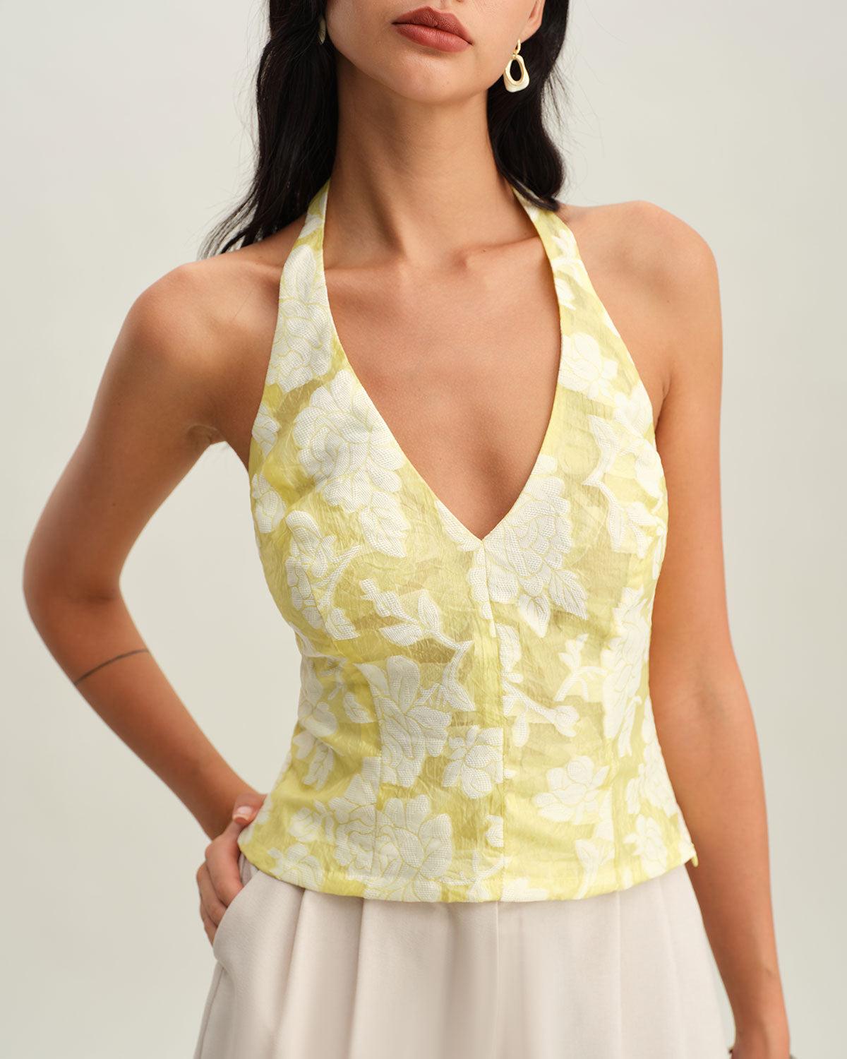 Yellow Floral Halter Top Product Image