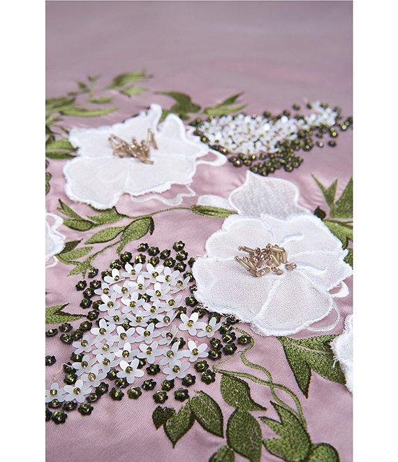 Kay Unger Mikado Placement Floral Print V Neck Sleeveless A-Line Gown Product Image