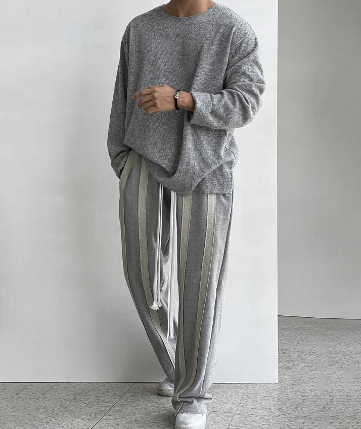 RT No. 10201 DRAWSTRING STRIPED STRAIGHT PANTS Product Image