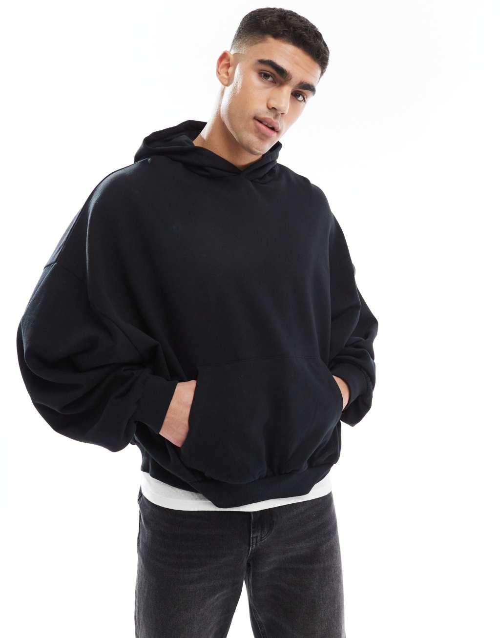 ASOS DESIGN oversized hoodie with back print in black Product Image