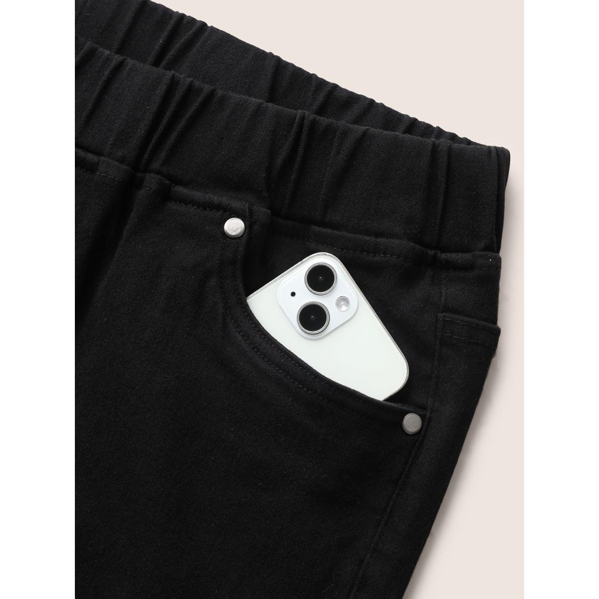 Plus Size Black Wash Slit Hem Slim Denim Shorts Women Denimblack Slit High stretch Everyday Slanted pocket Casual Denim Shorts BloomChic 22/3X Product Image