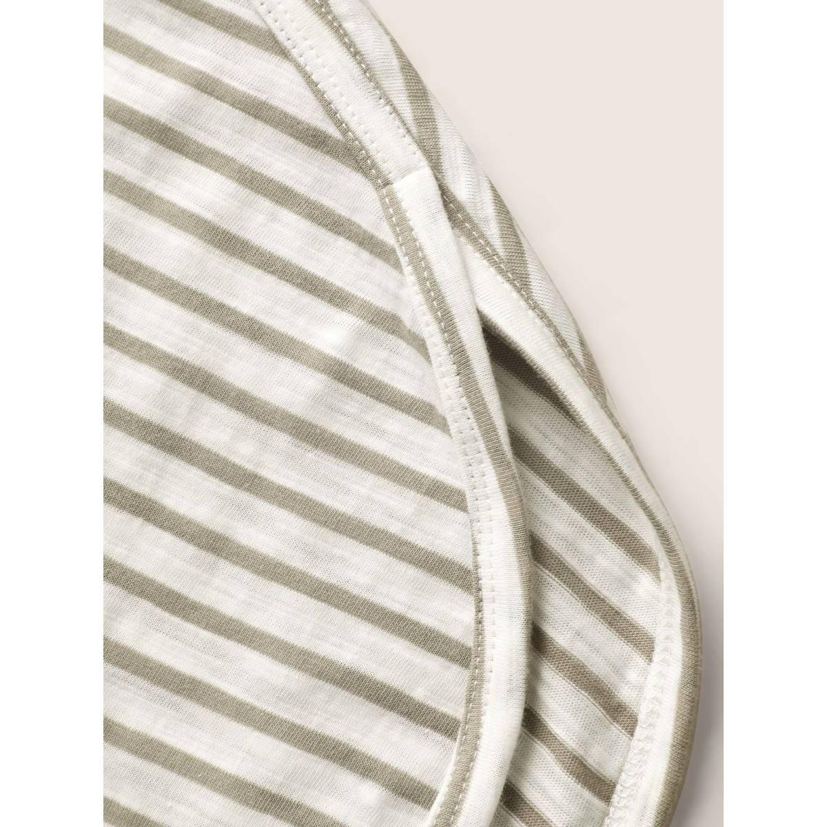 Plus Size Cotton Striped Print Round Neck Petal Sleeve T-shirt Tan Women Casual Contrast Round Neck Everyday T-shirts BloomChic 28/5X Product Image