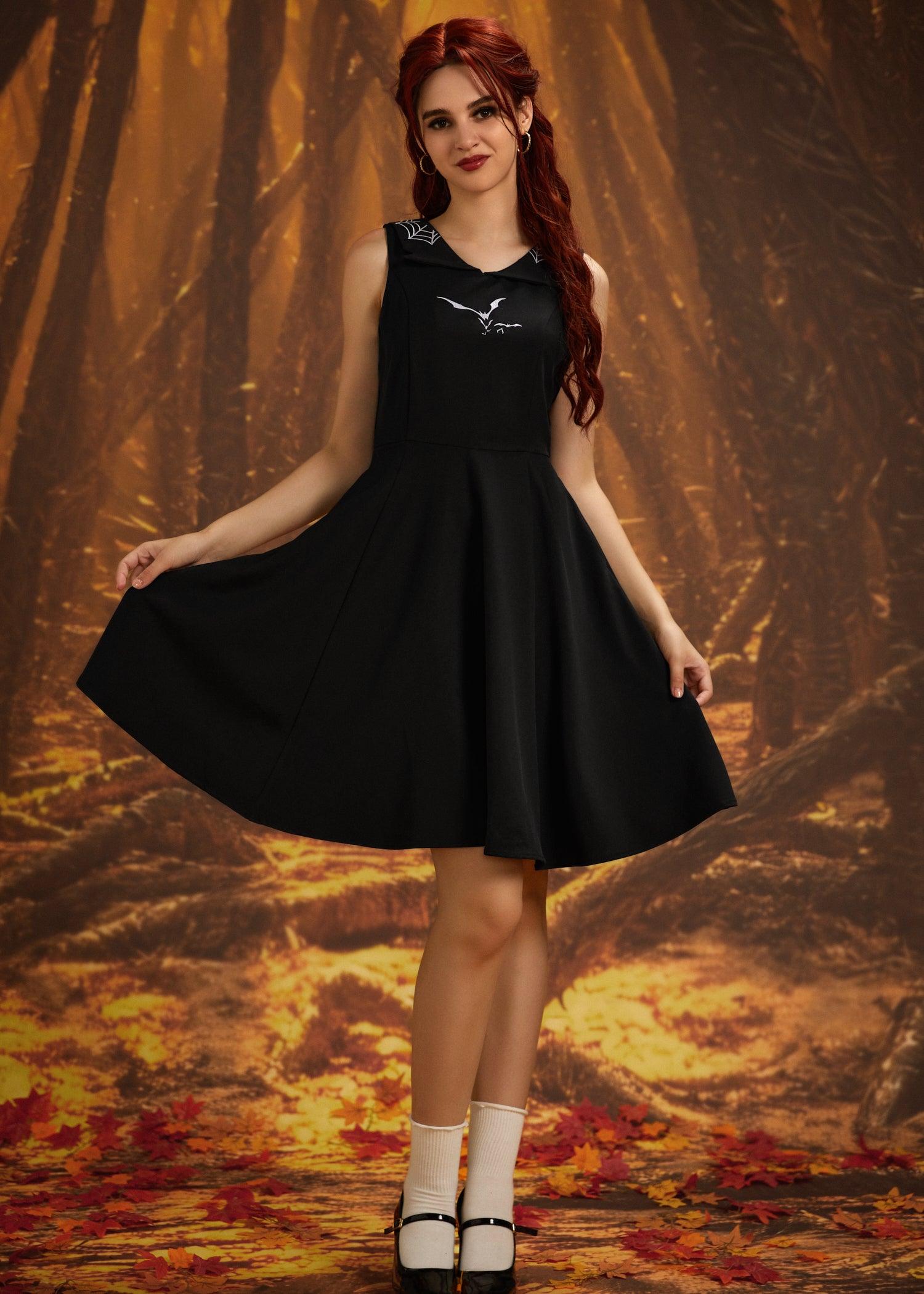 Black Bat Embroidered Swing Dress Product Image