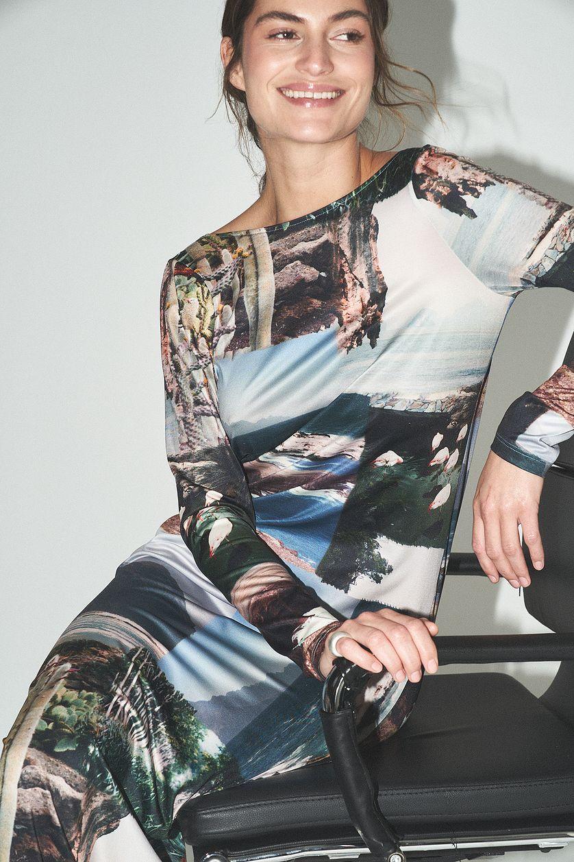 Photographic Collage Long Sleeve Maxi Dress Product Image