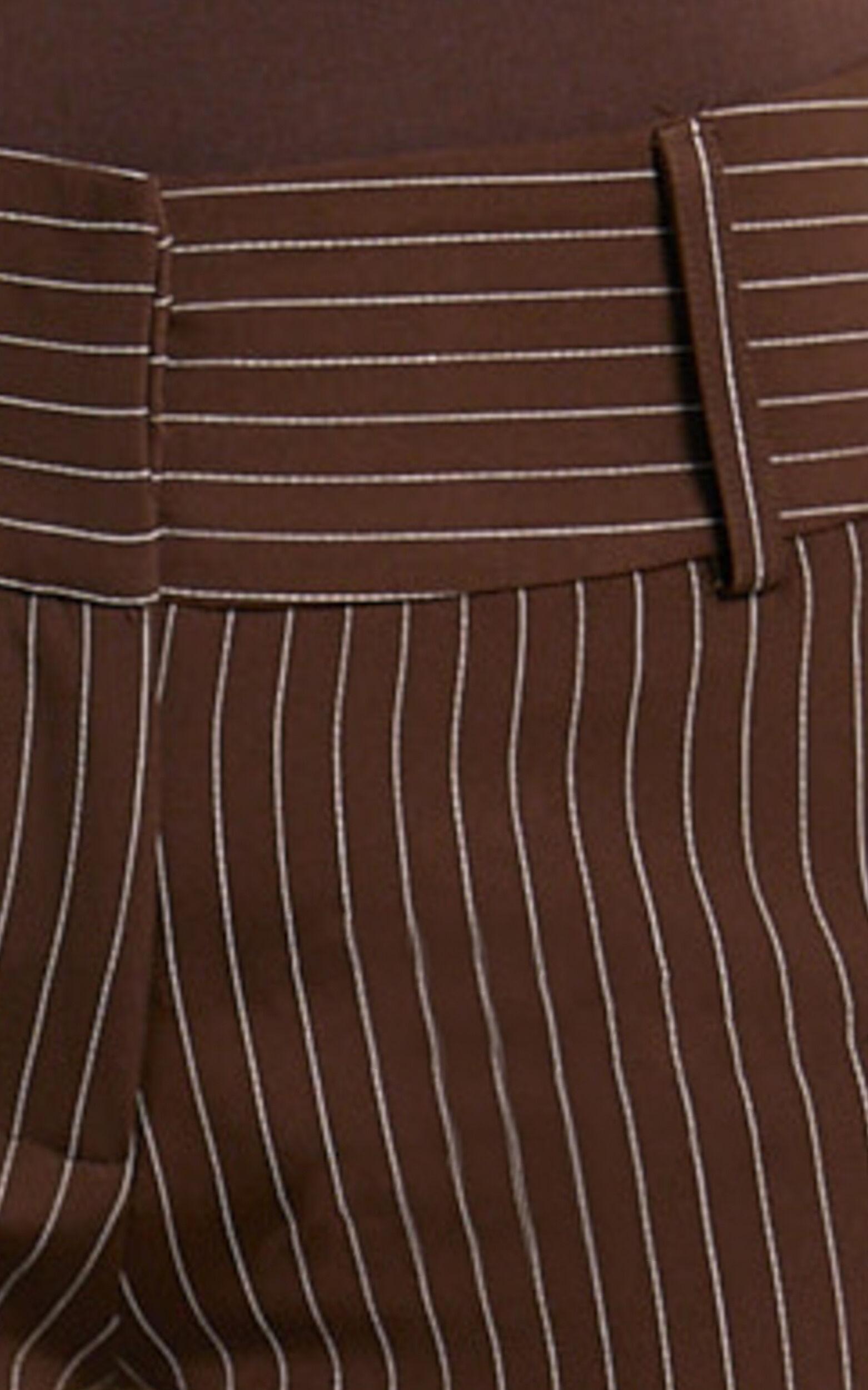 Elliot Pants - Mid Rise Pinstripe Bootleg Pants in Brown Stripe Product Image