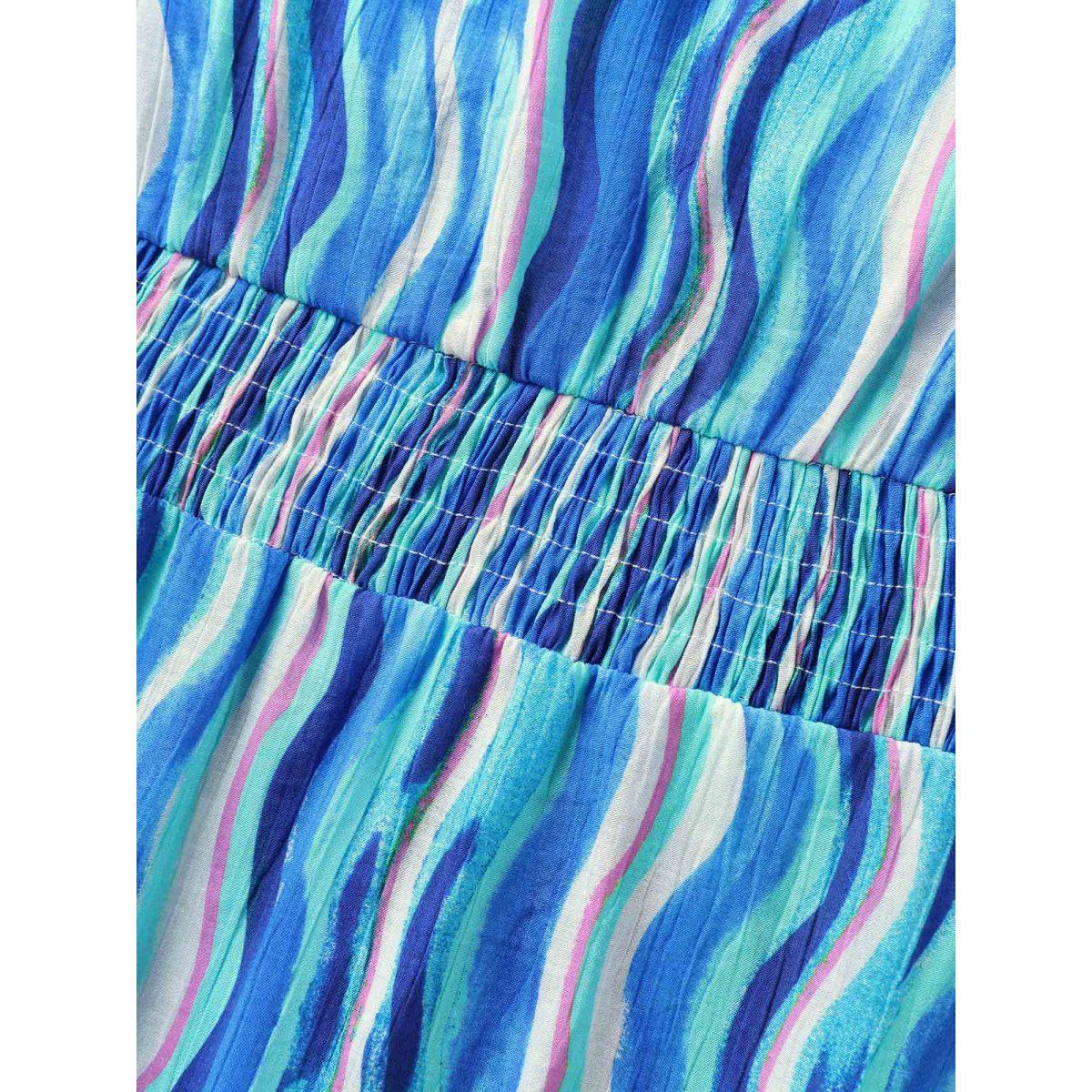 Plus Size Nautical Waves Shirred Waist Midi Dress Cerulean Women V-neck Short sleeve Curvy BloomChic 30/6X Product Image