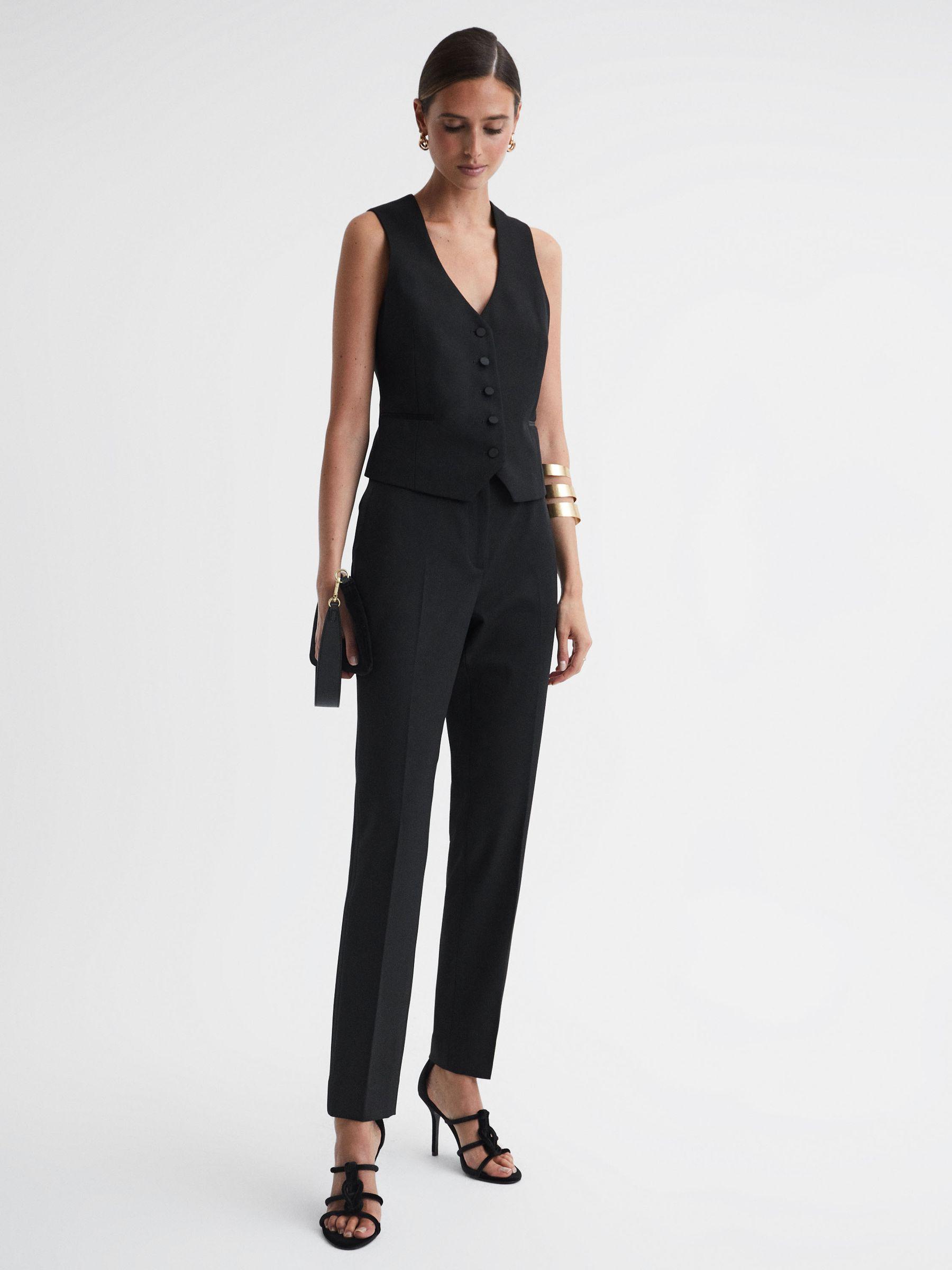 Single Breasted Satin Suit Waistcoat in Black Product Image