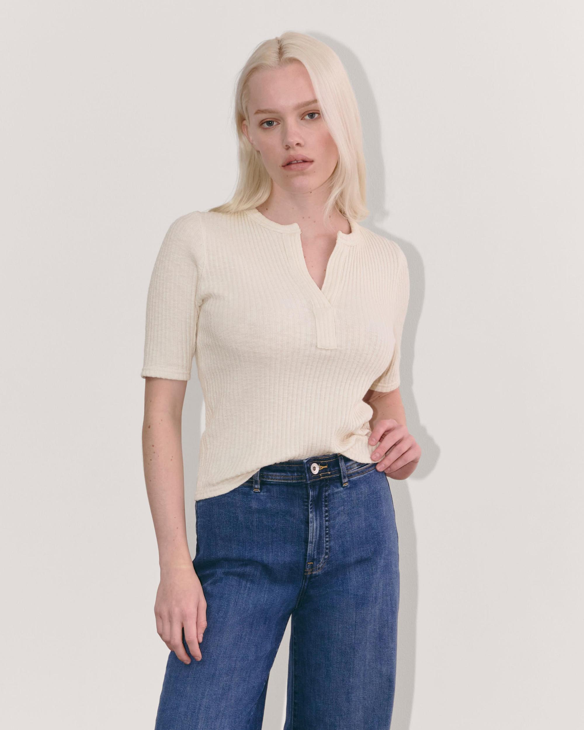 The Rib-Knit Short-Sleeve Henley Product Image