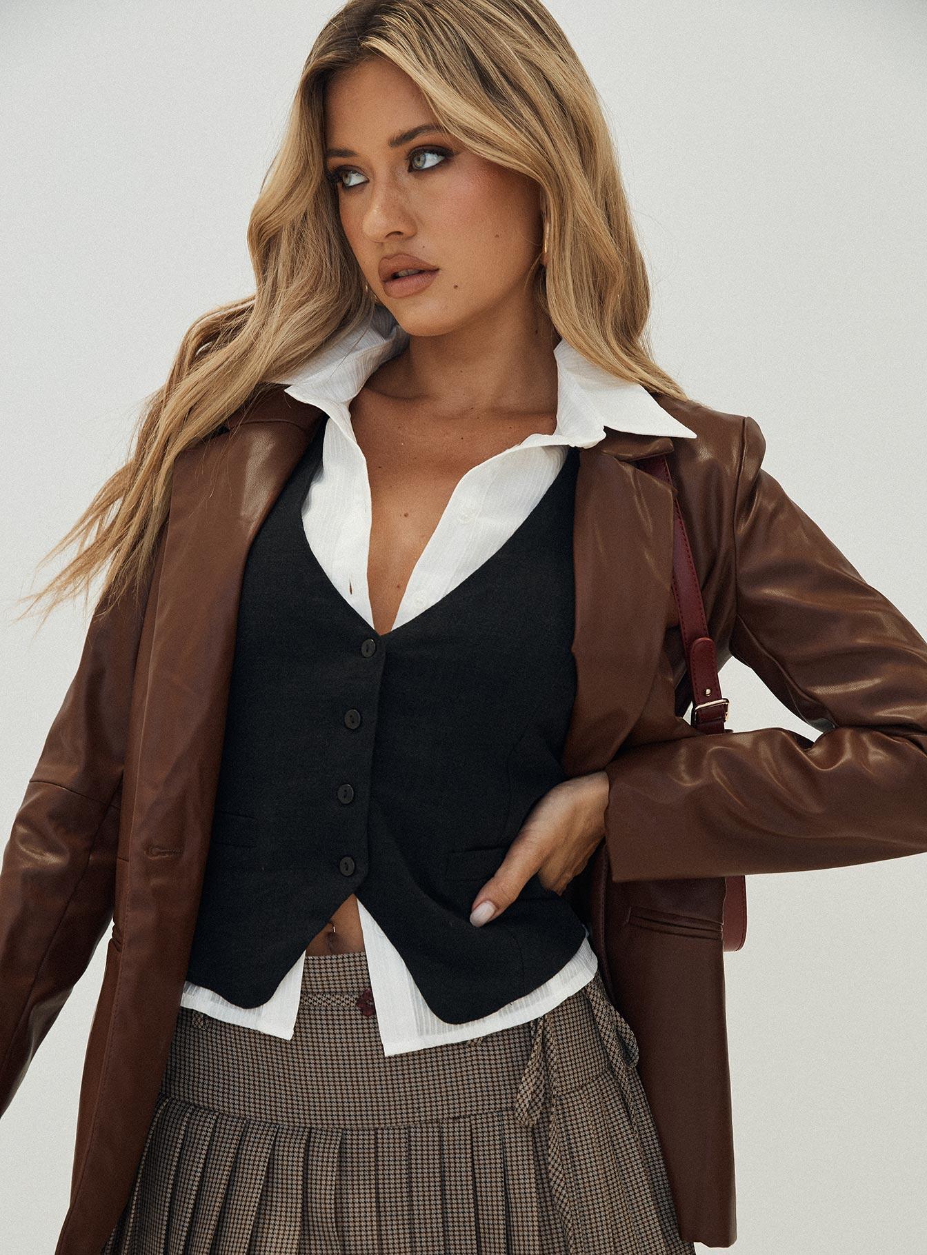 Morrison Faux Leather Blazer Brown Product Image