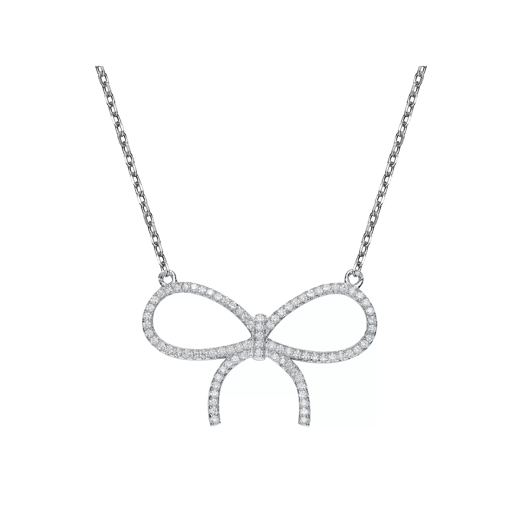 Sterling Silver Cubic Zirconia Ribbon Necklace, Womens Product Image