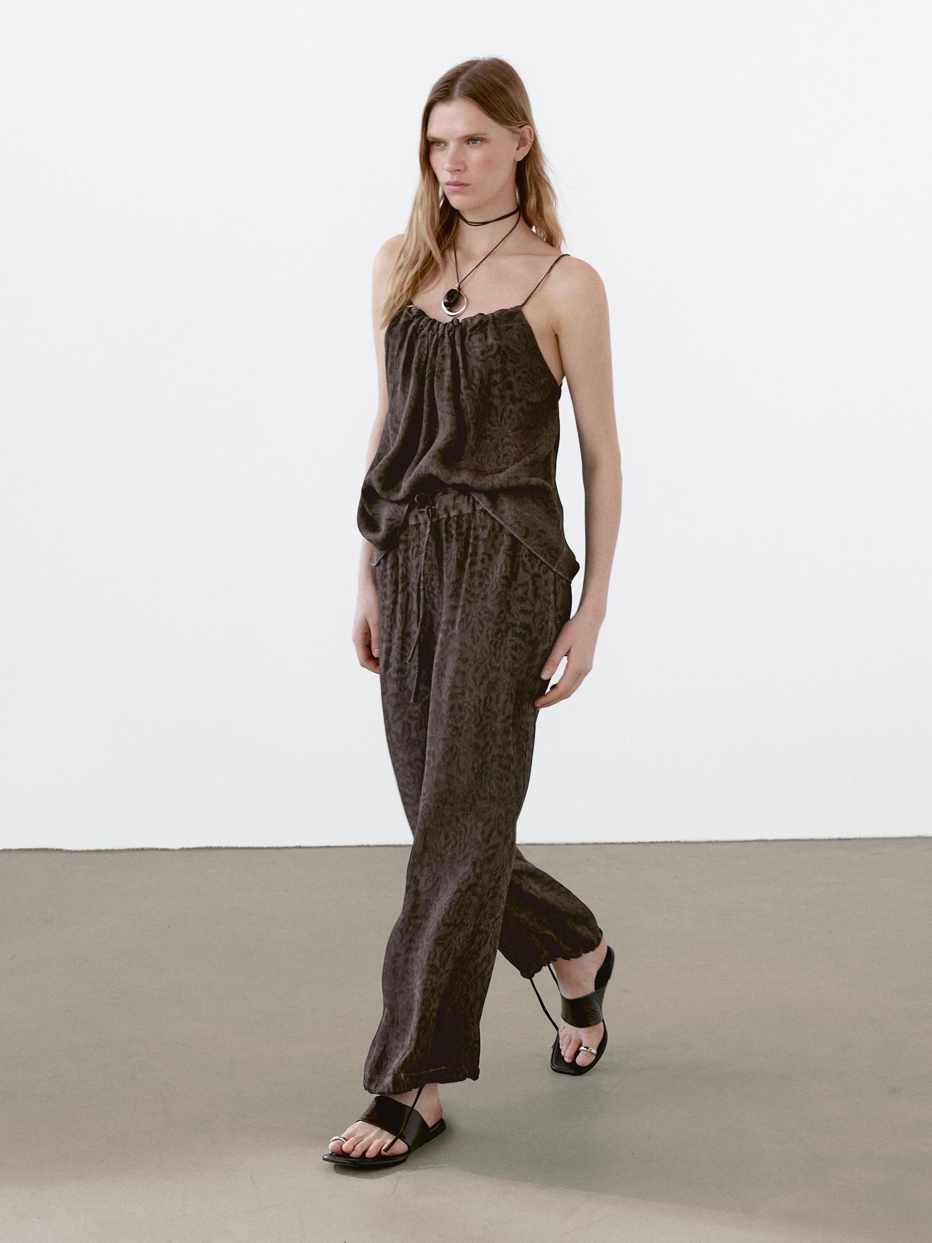 Flowing wide-leg jacquard trousers Product Image