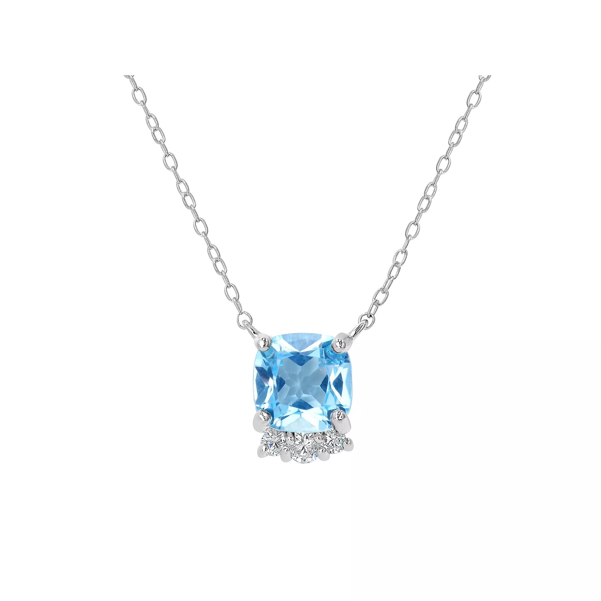 Gemistry Sterling Silver Stone & Cubic Zirconia Cushion Cut Necklace, Women's, Size: 18-20" ADJ, Blue Topaz Product Image