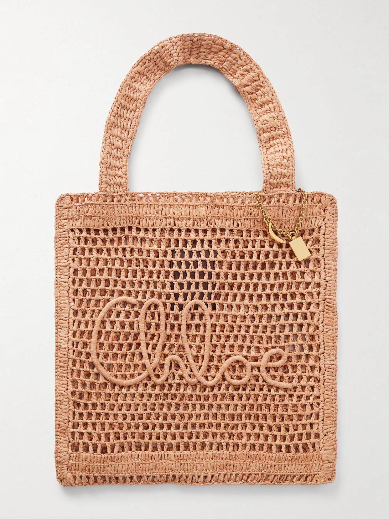 CHLOÉ Summer Banana Embellished Crocheted Embroidered Faux Raffia Tote In Beige Product Image