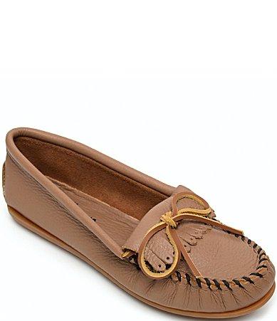 Minnetonka Deerskin Kilty Bow Fringe Detail Moccasins Product Image