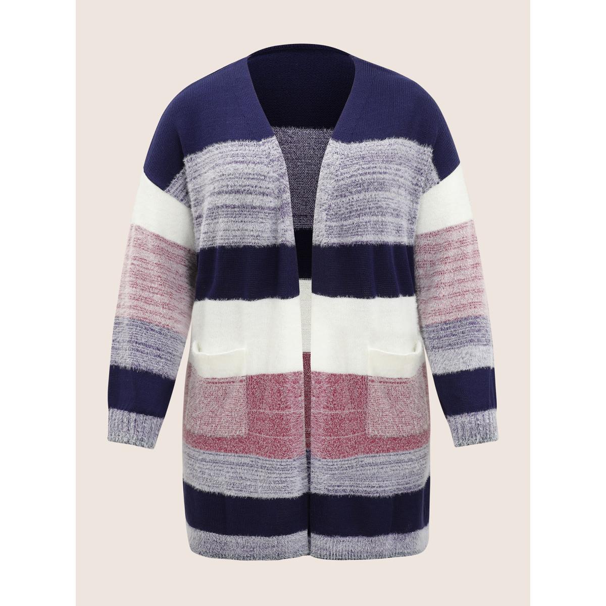 Plus Size Plaid Pocket Open Front Loose Cardigan Multicolor Women Casual Loose Long Sleeve Everyday Cardigans BloomChic 22-24/3X Product Image