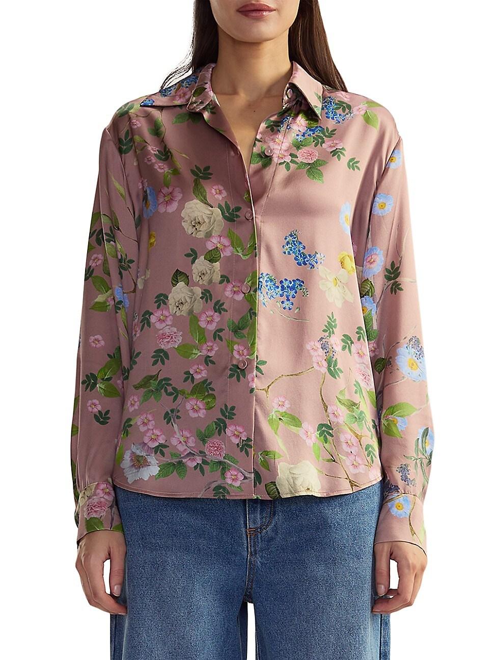 Womens Floral Silk Button-Front Shirt Product Image