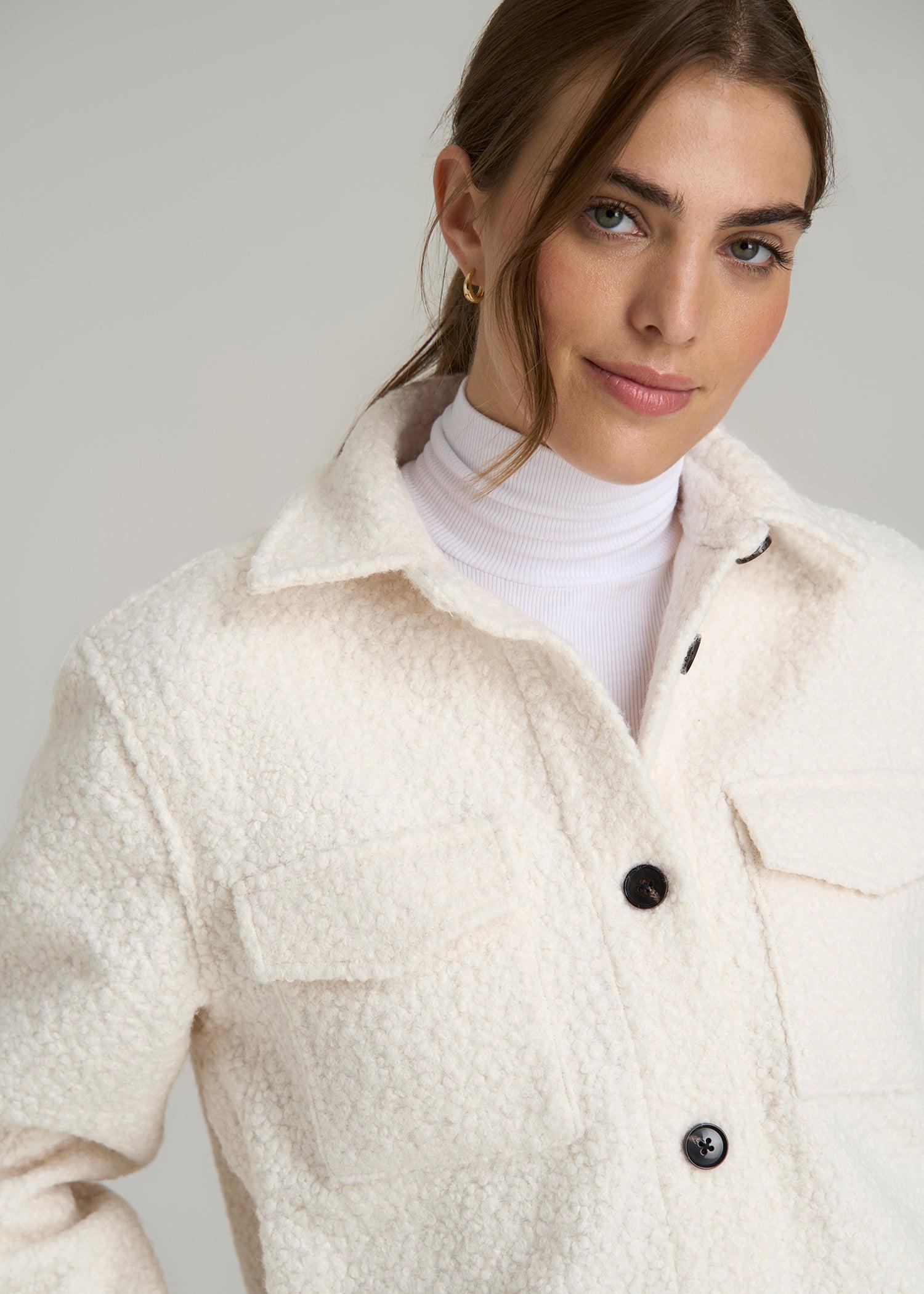 Relaxed Boucle Shacket for Tall Women in Winter White Female Product Image