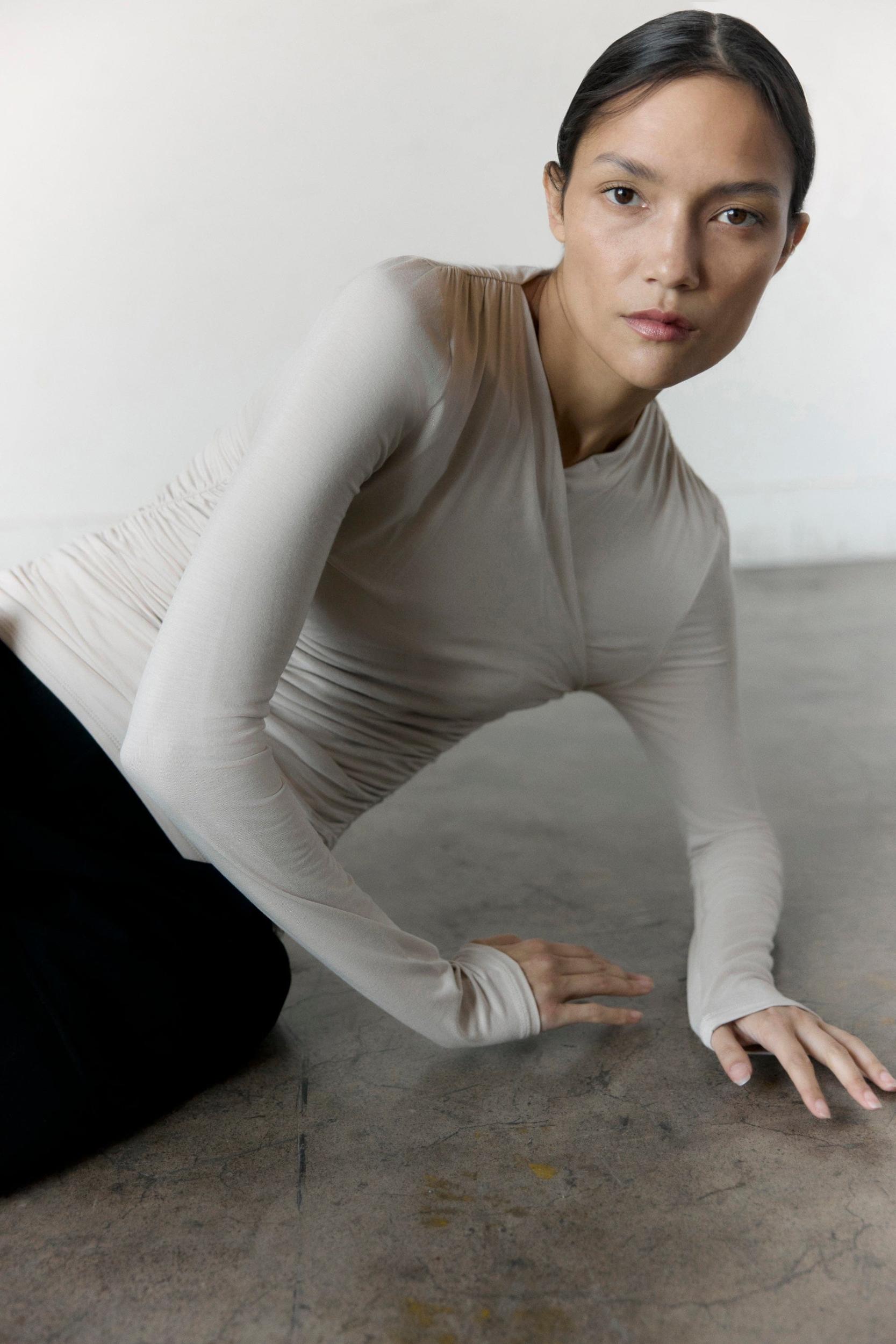 Lilou Wrap-Neck Long-Sleeve Tee Product Image