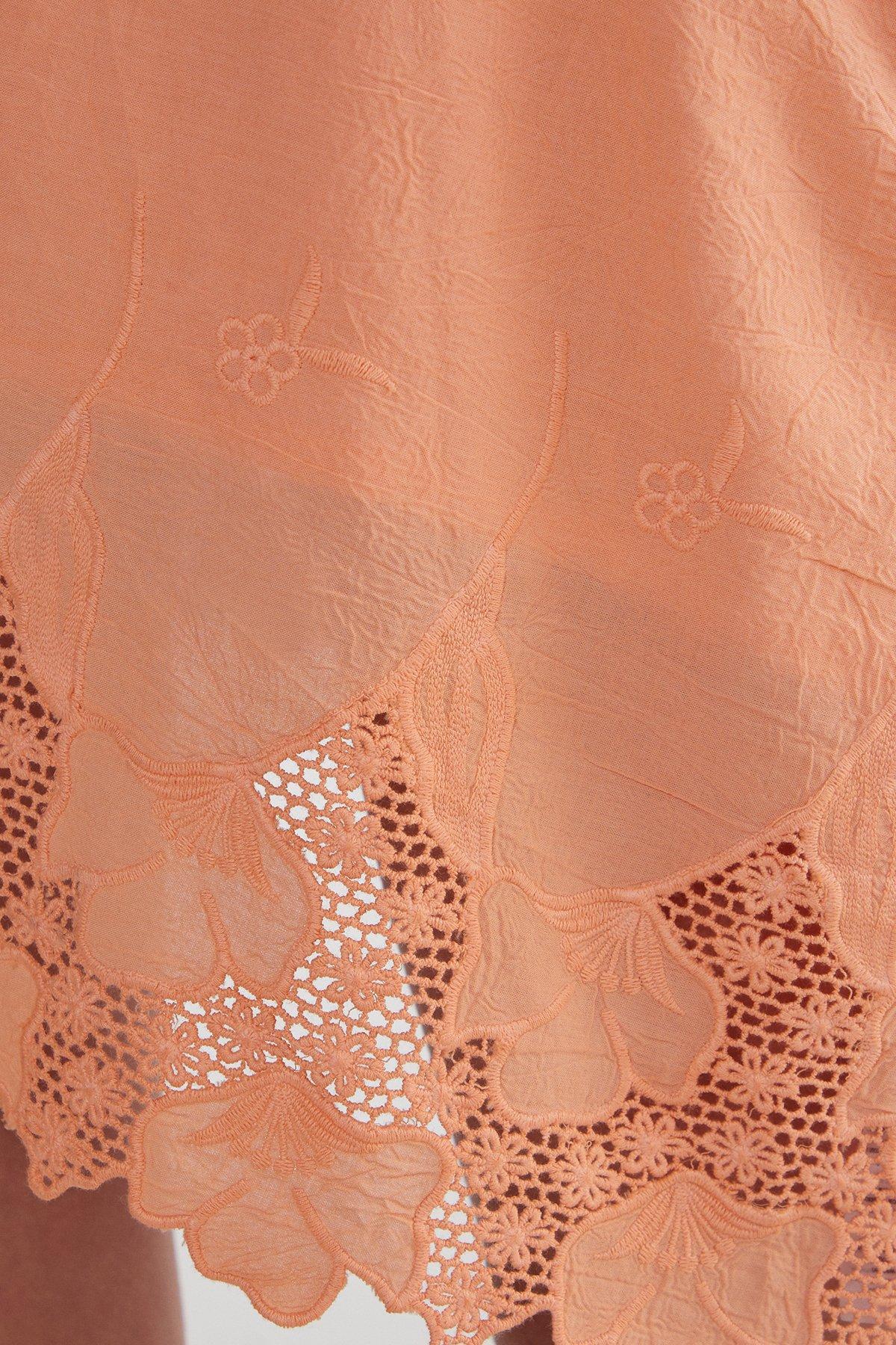 Cotton Cutwork Embroidered Hem Asymmetric Mini Skirt Product Image