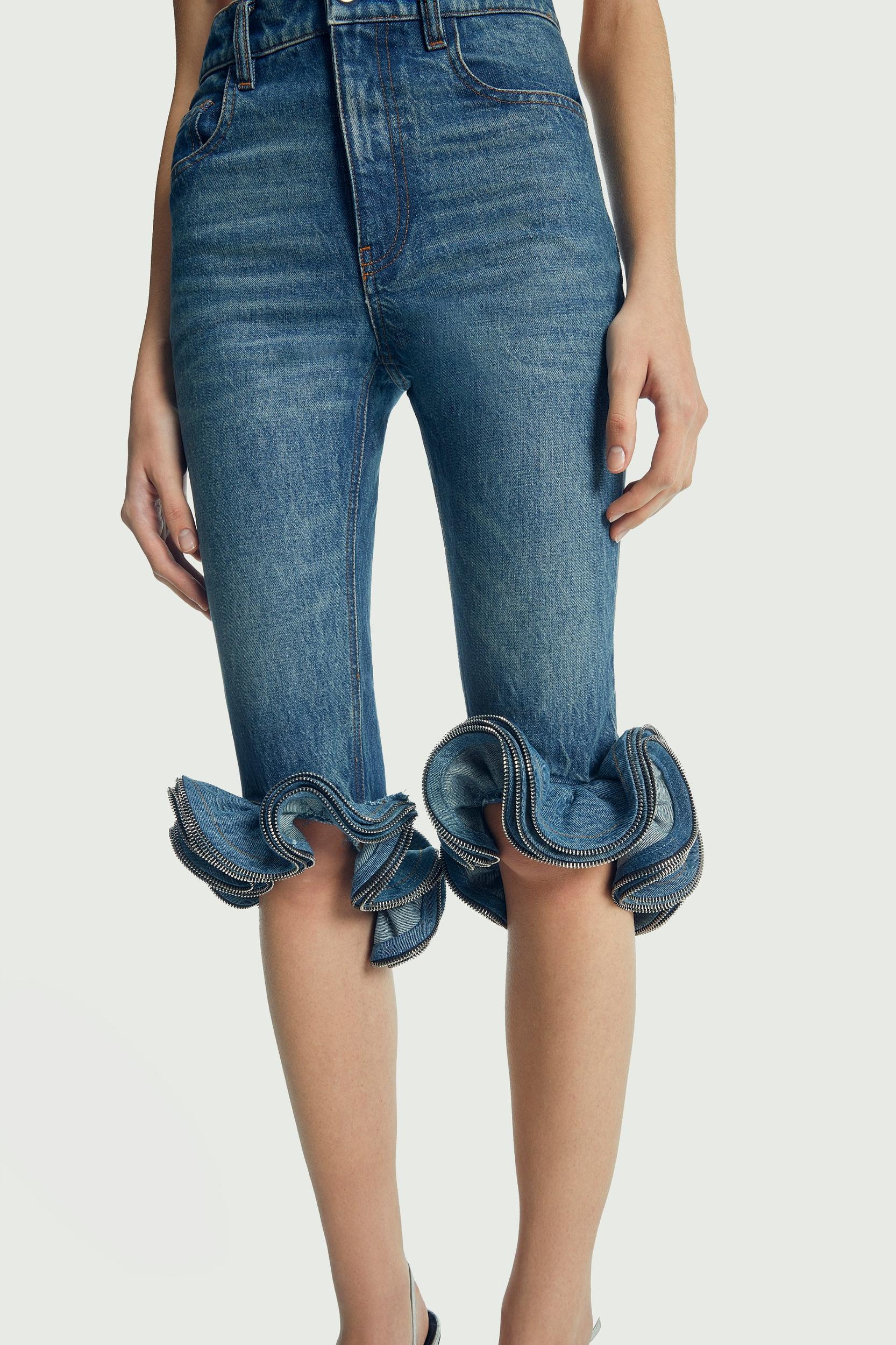 Cropped Ruffle Denim Pants Product Image