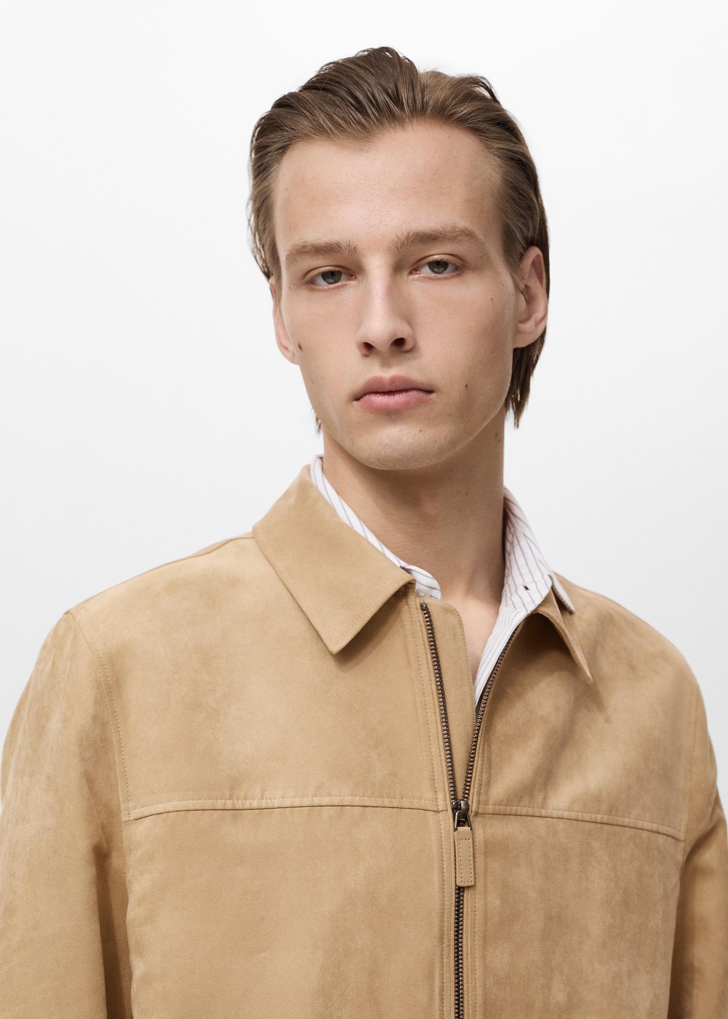 Suede-effect jacket with zip - Men | MANGO USA Product Image