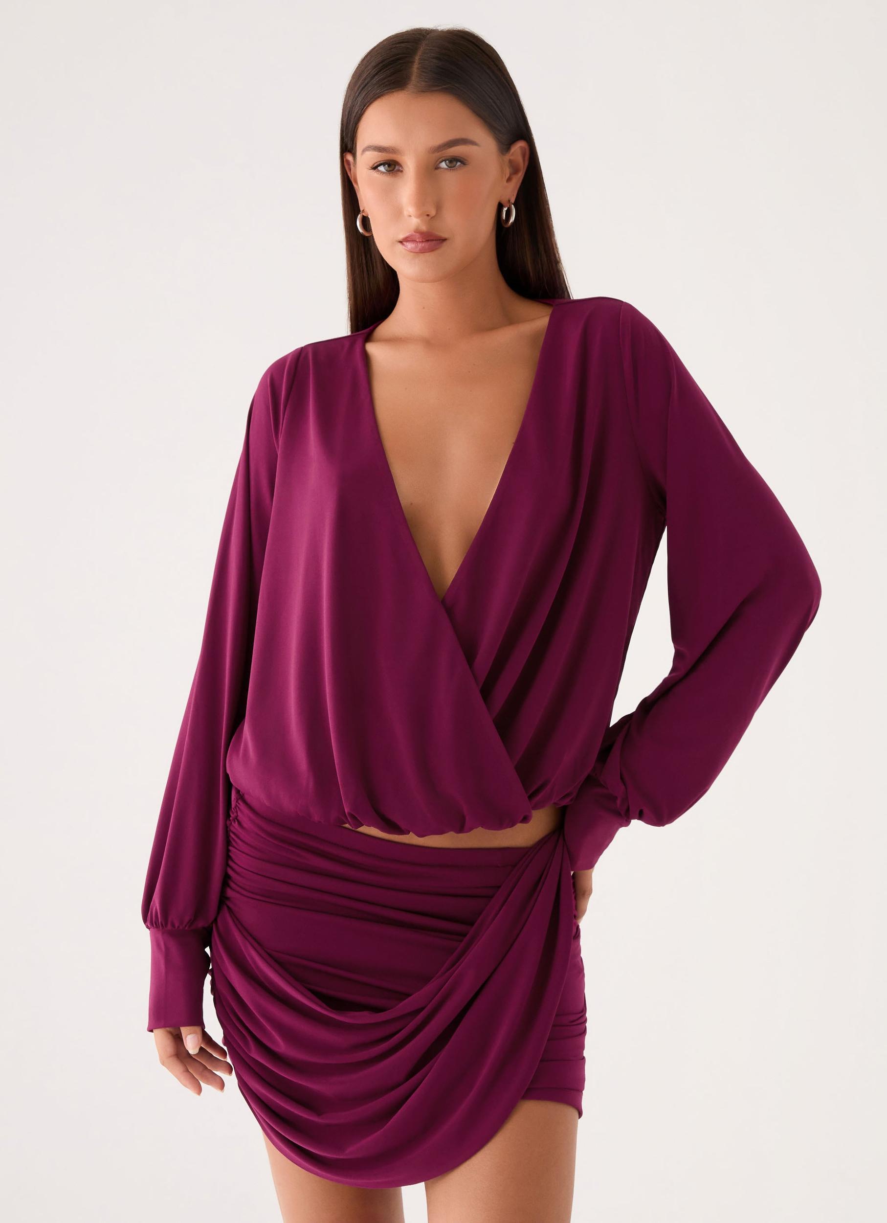Ettah Wrap Mini Skirt - Plum Product Image