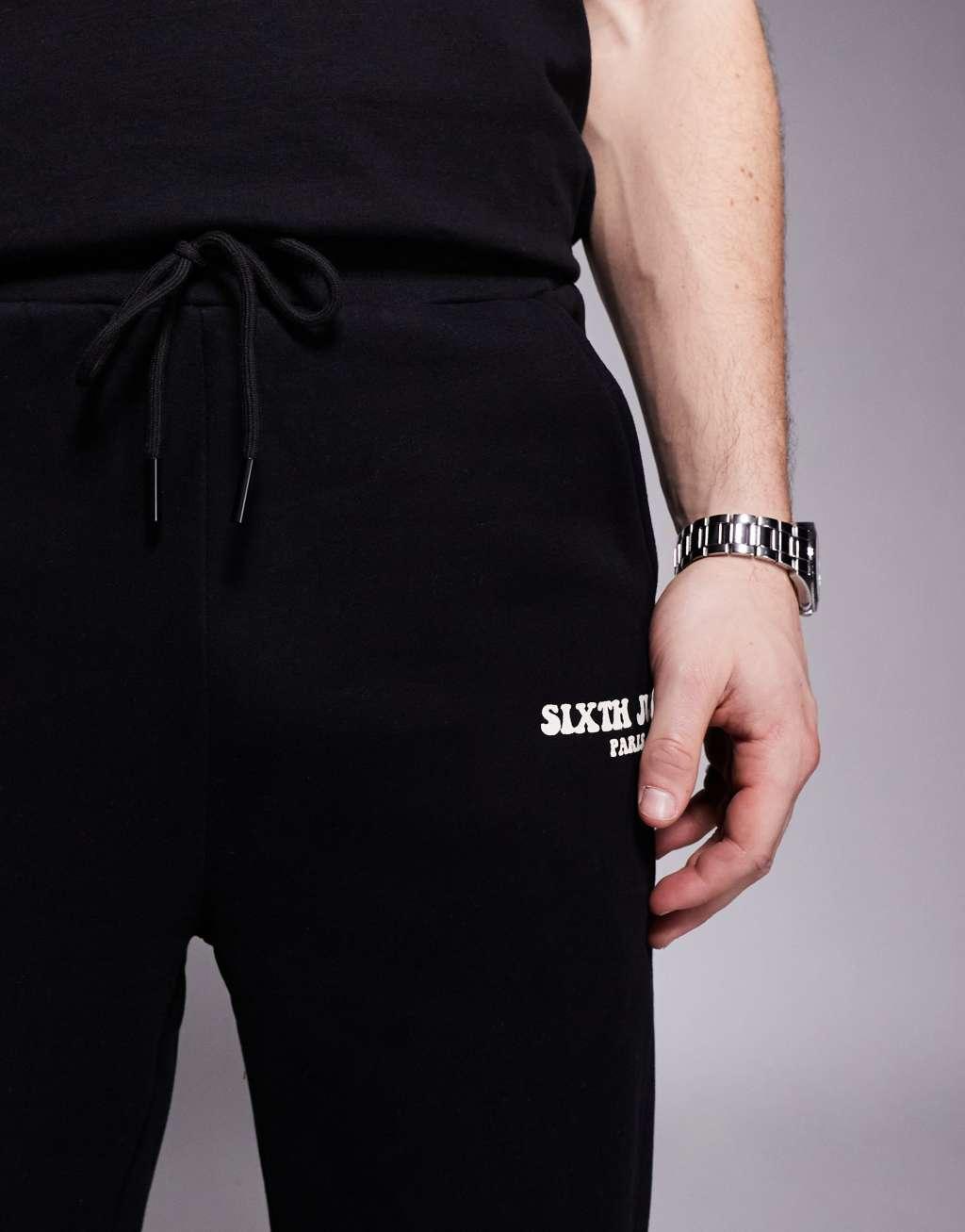 Sixth June printed motif straight leg sweatpants in black Product Image
