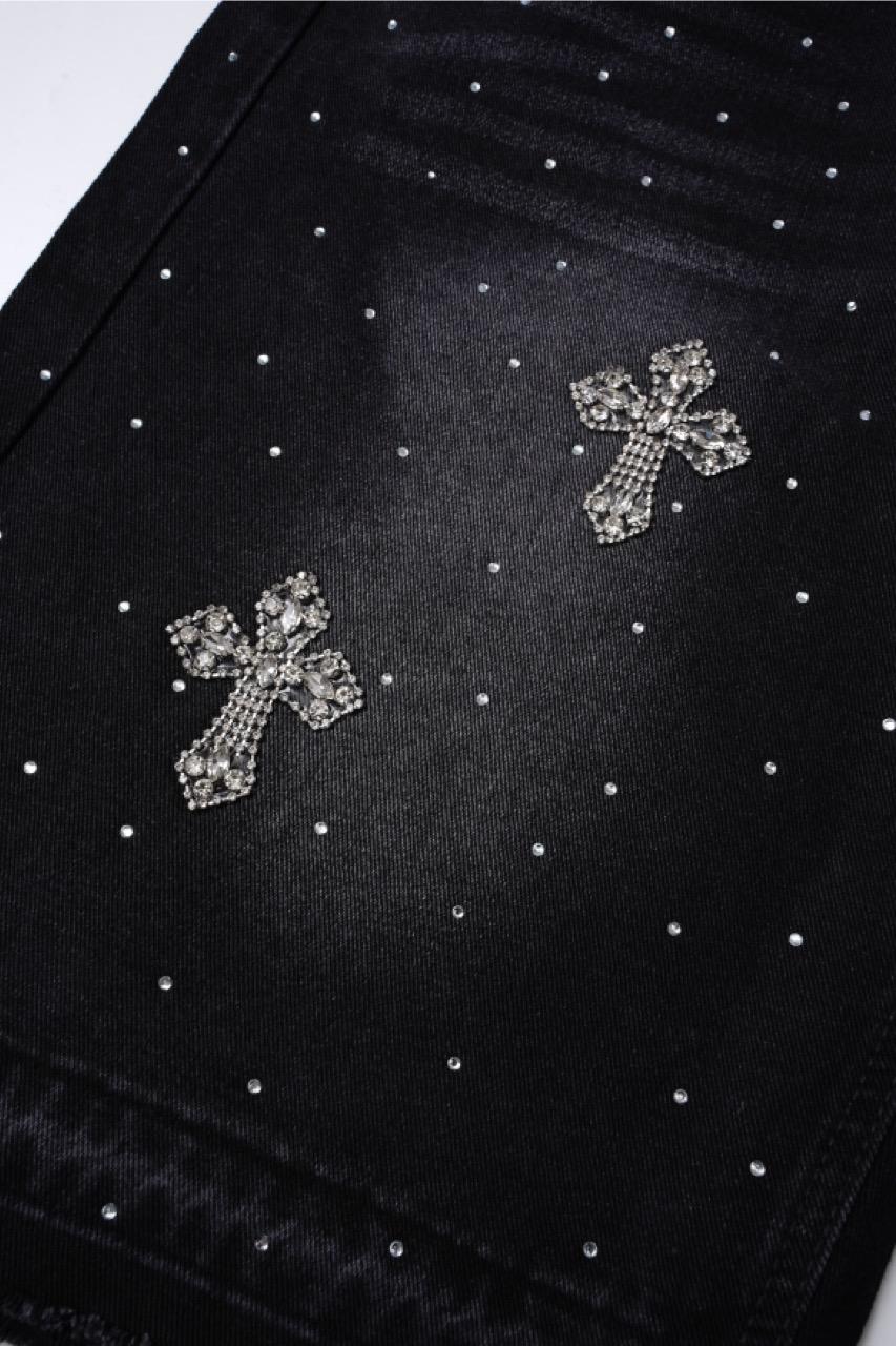 Hiphop Cross Hot Diamond Jorts Denim Shorts Product Image