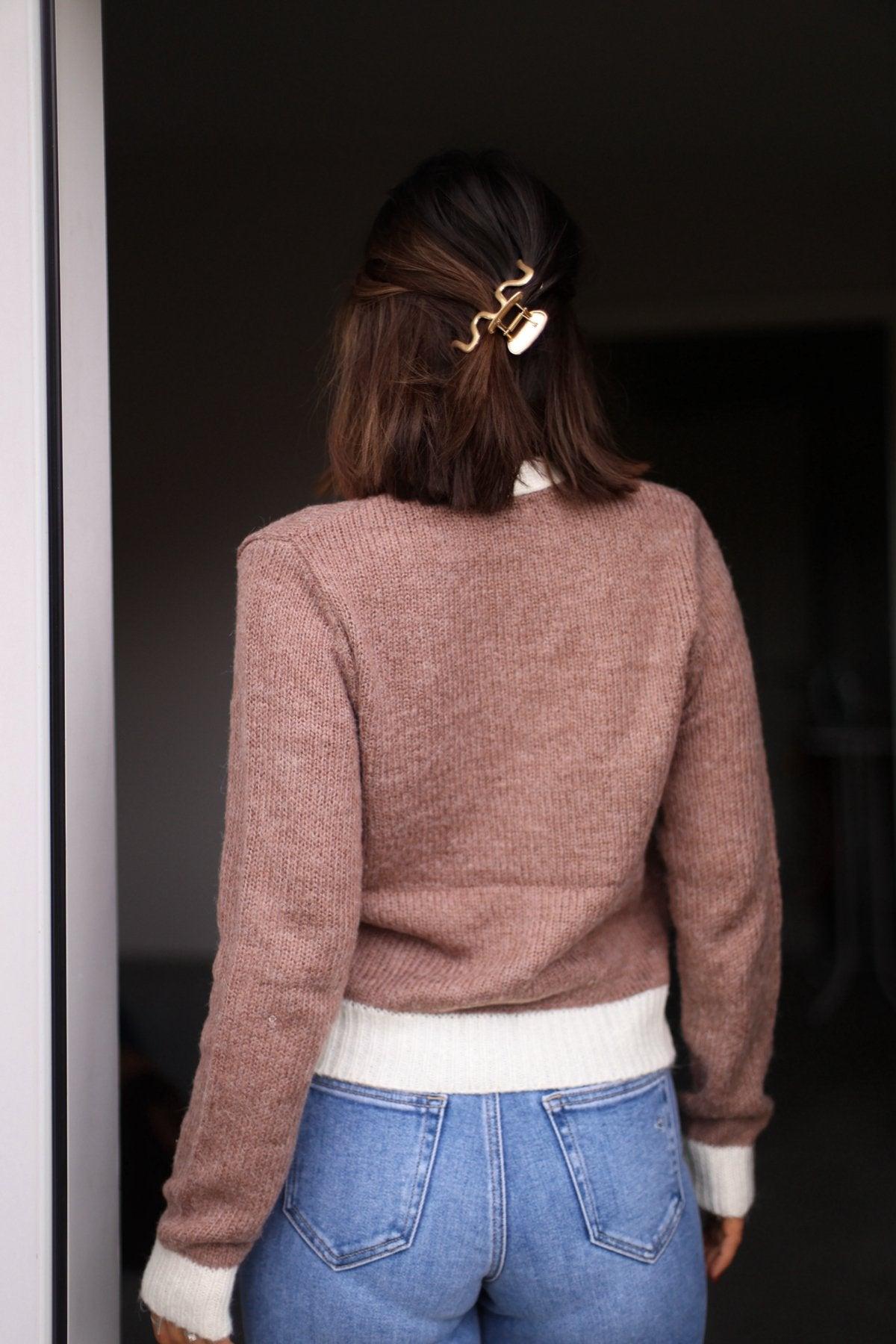 Brown Two Tone Button Up Cardigan - FINAL SALE Female Product Image