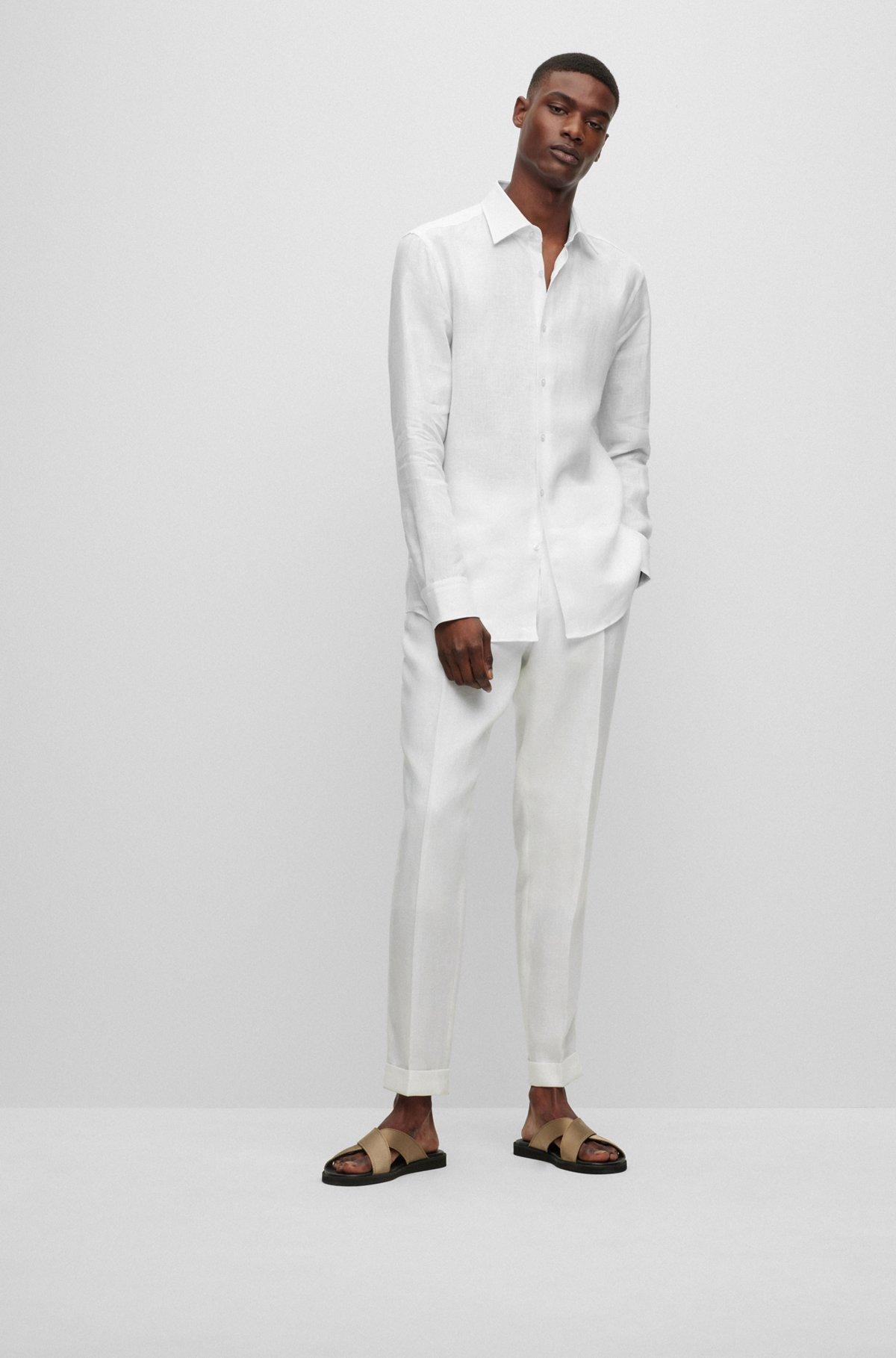 BOSS - Slim-fit shirt in Italian-made linen - White Product Image