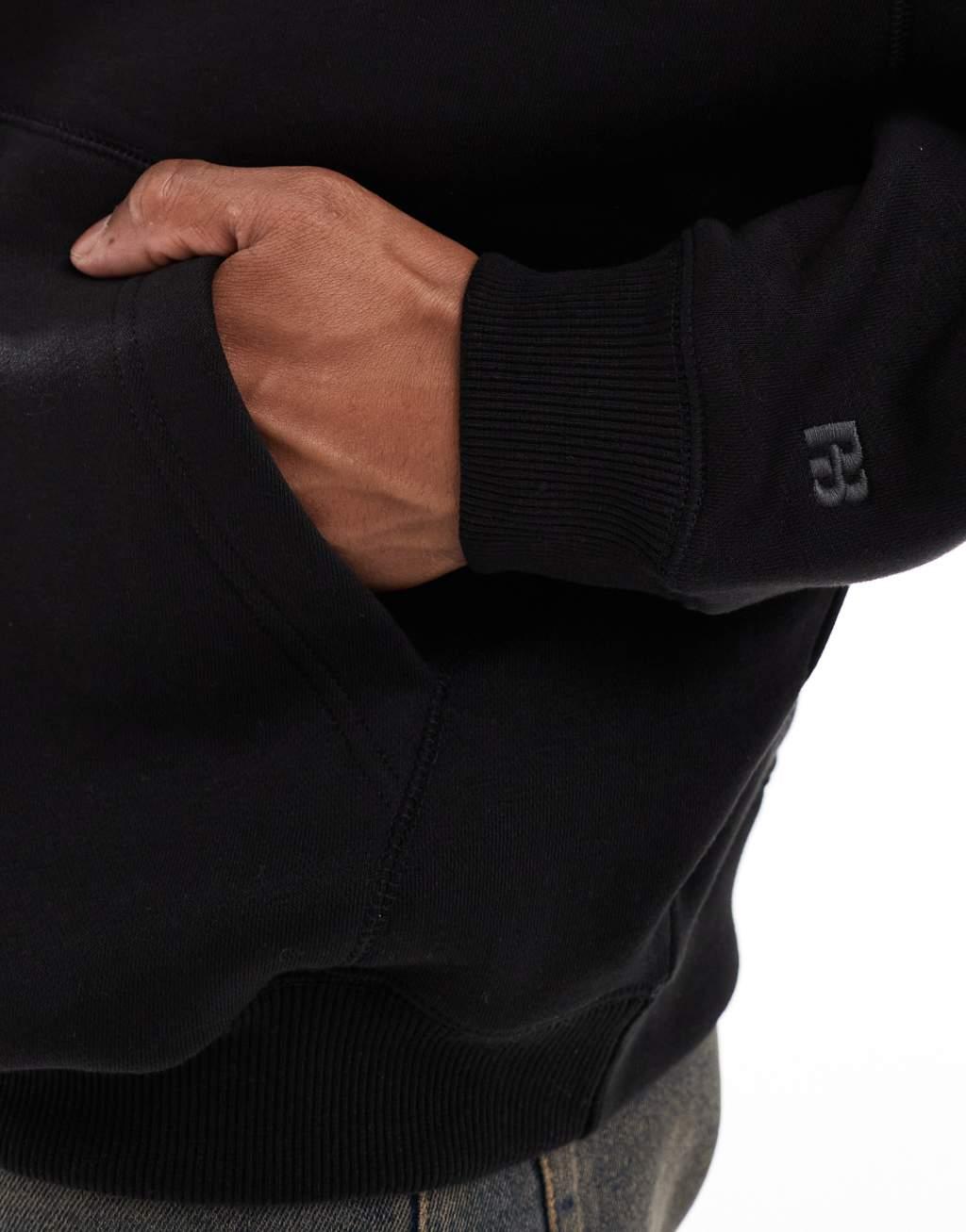 Pull&Bear boxy fit hoodie in black Product Image