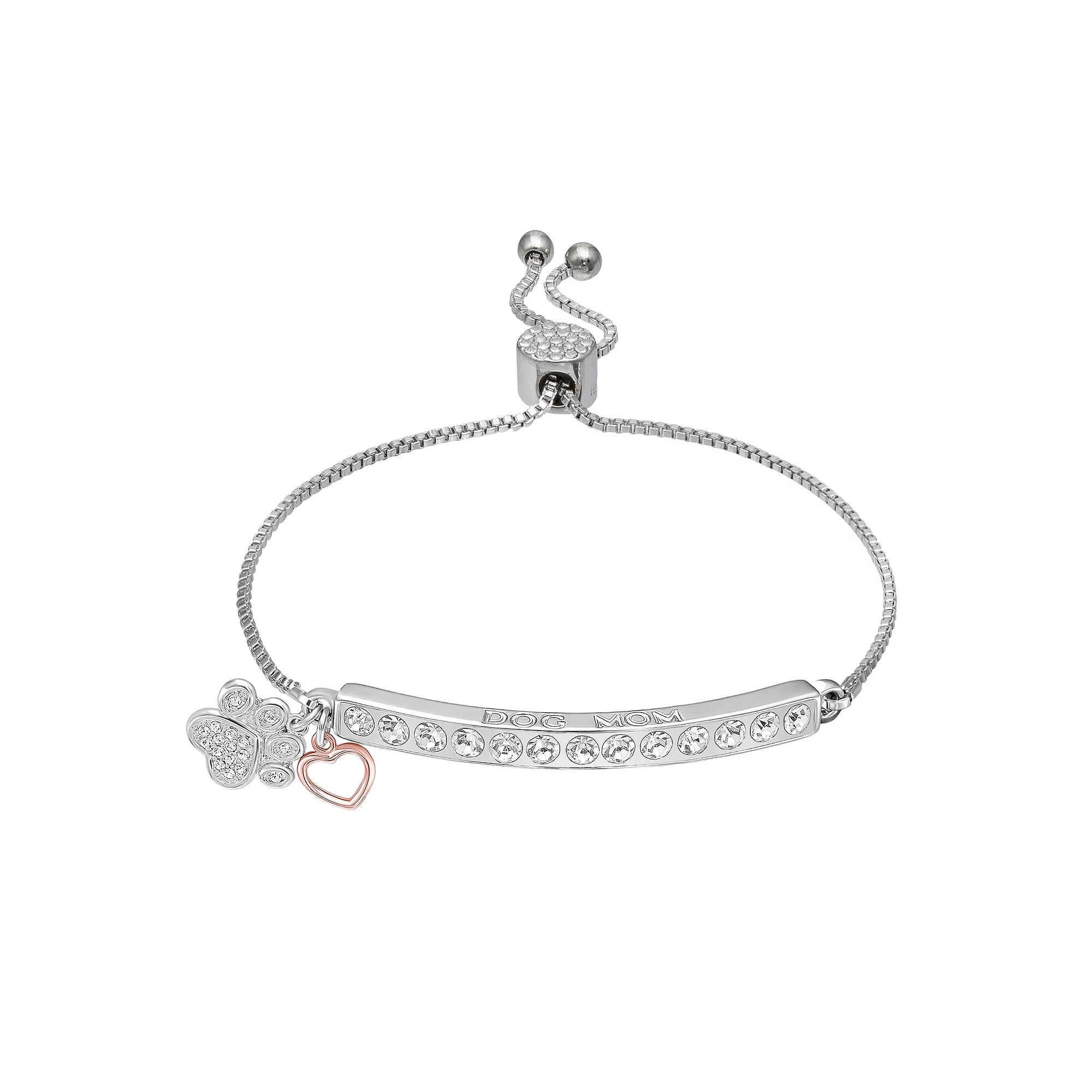 Brilliance Two Tone Crystal "Dog Mom" Adjustable Bracelet, Women's, Size: 7", Two Tone Pink Clear Product Image