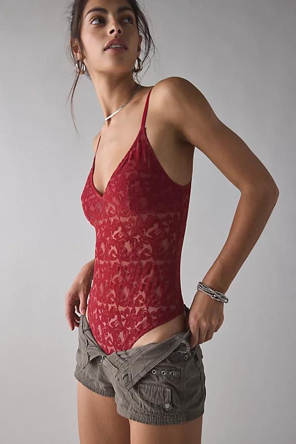 Out From Under Je Taime Semi-Sheer Flocked Mesh Bodysuit Womens at Urban Outfitters Product Image