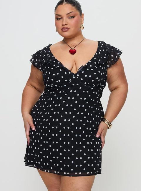 I Guess So Mini Dress Black Polka Dot Petite Product Image
