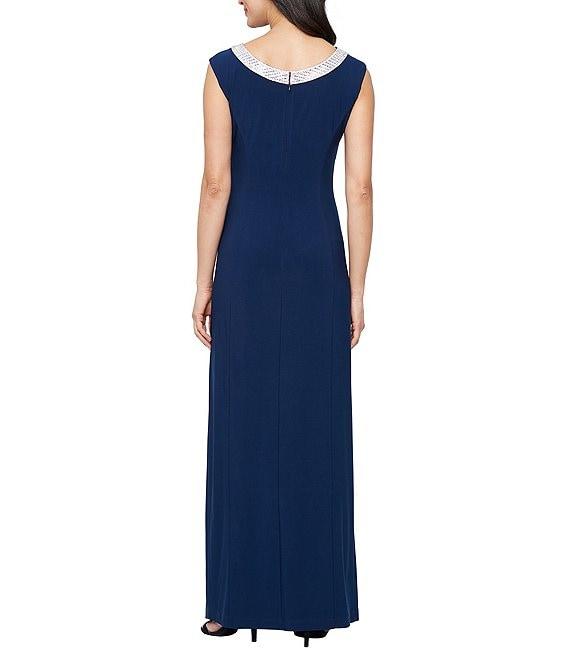 Alex Evenings Sleeveless Embellished Crew Neck Front Slit Gown Product Image