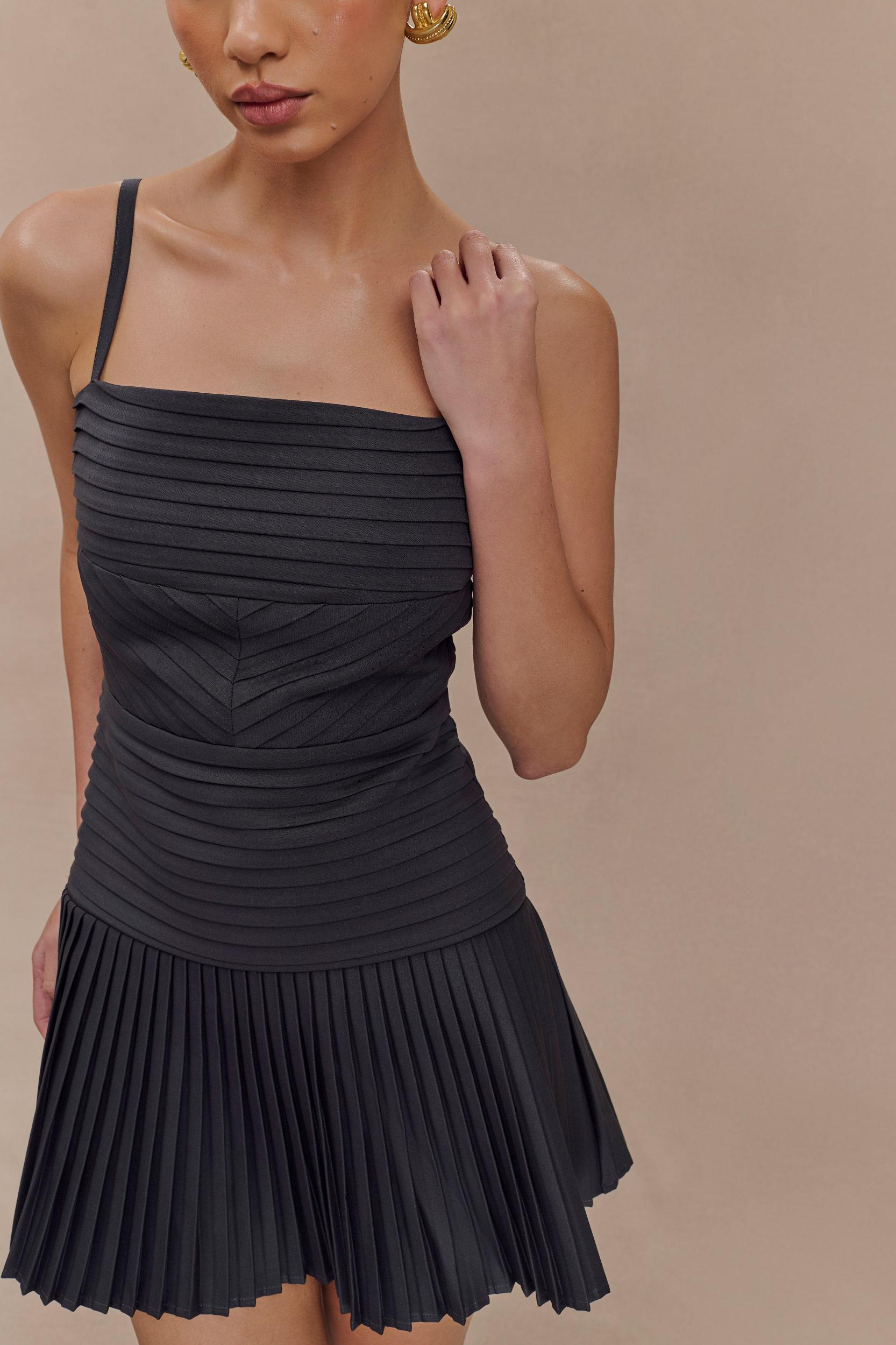 Rylee Multi Pleat Mini Dress - Charcoal Product Image