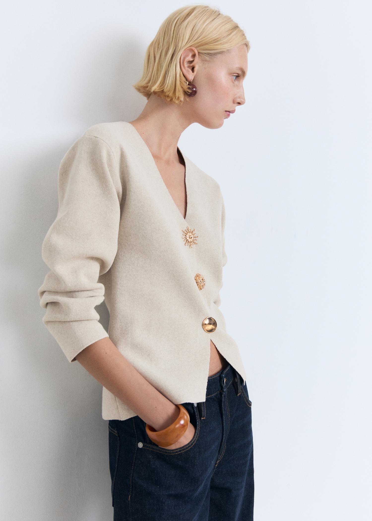 Fine-knit jacket with jewel buttons - Women | MANGO USA Product Image