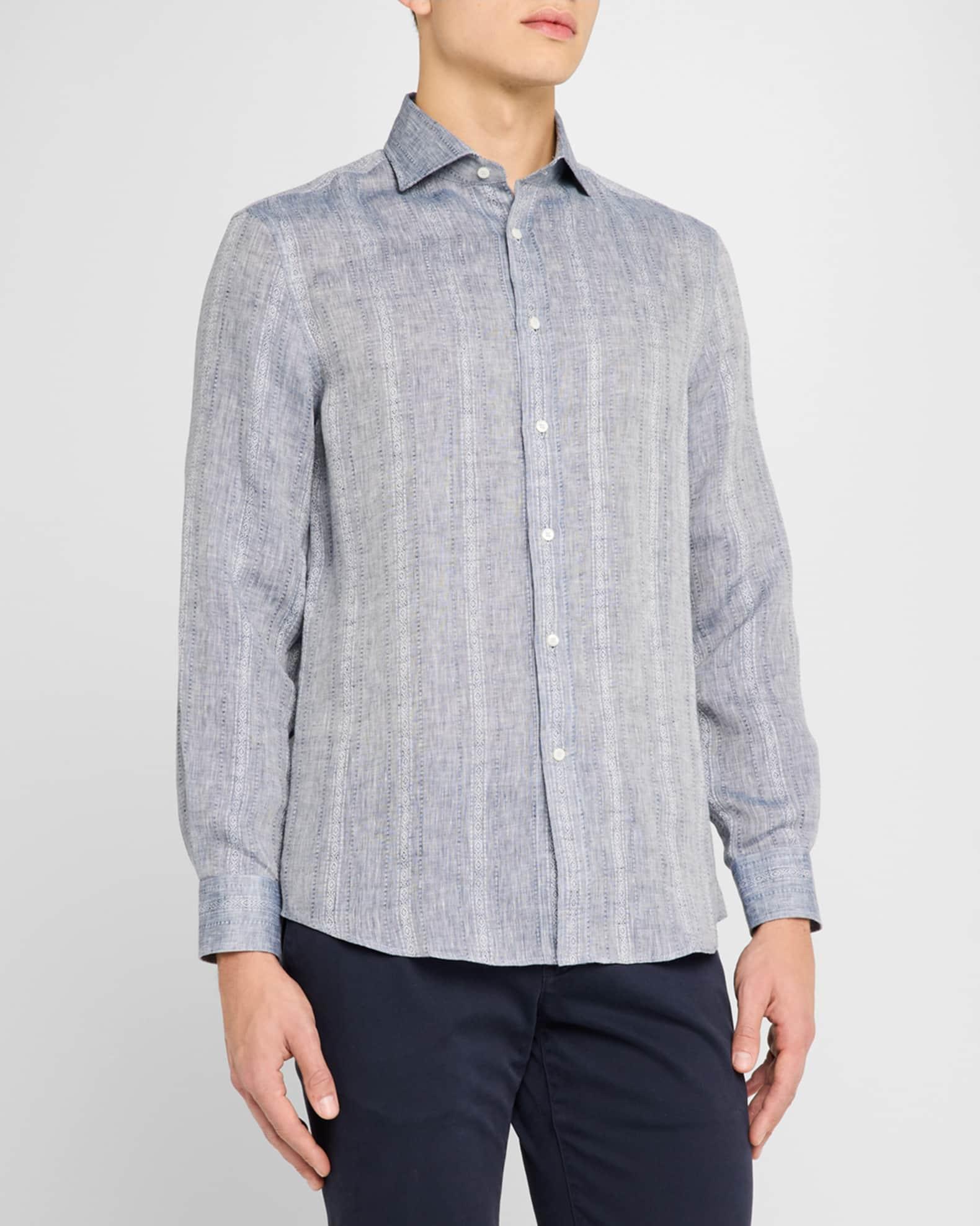 Men's Denim Pattern Stripe Sport Shirt Product Image