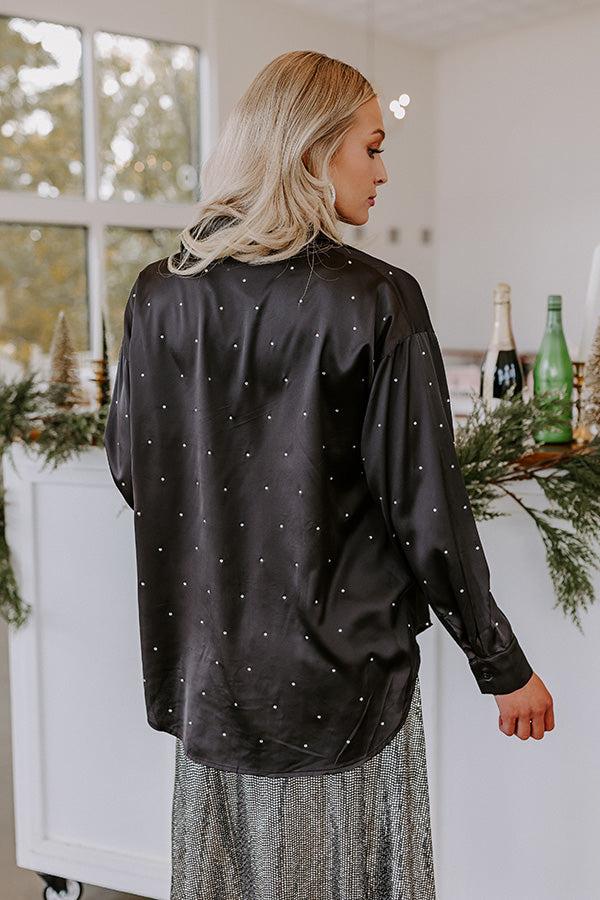 Milan Muse Rhinestone Satin Top In Black Product Image