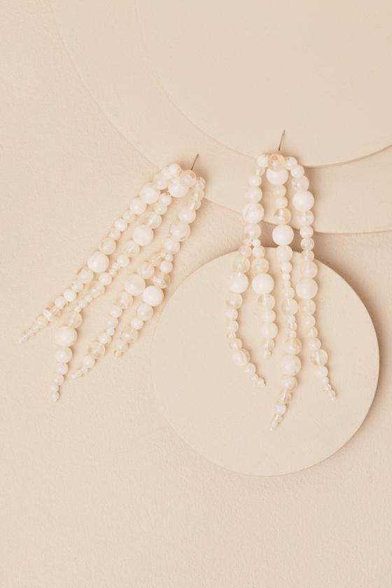 Theodora Ivory Beaded Statement Drop Earrings Product Image