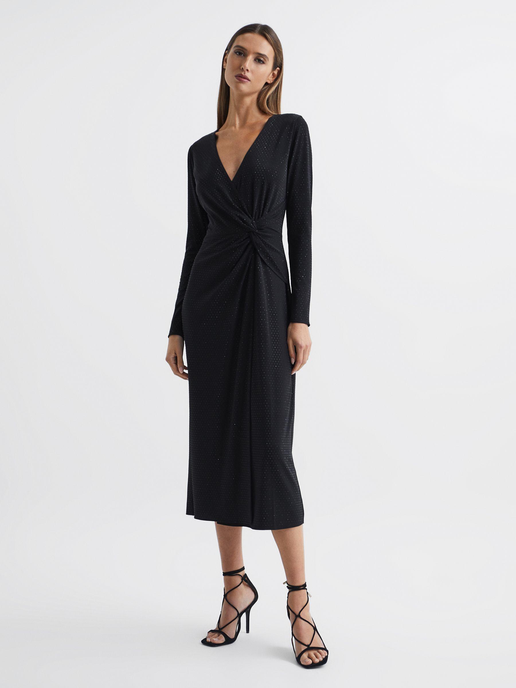 Halston Crystal Jersey Midi Dress in Black Product Image