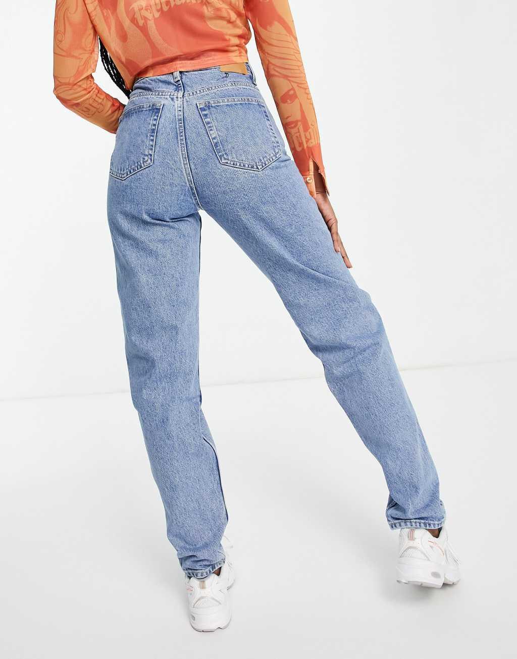 Weekday Lash extra high waist mom jeans in hanson blue Product Image