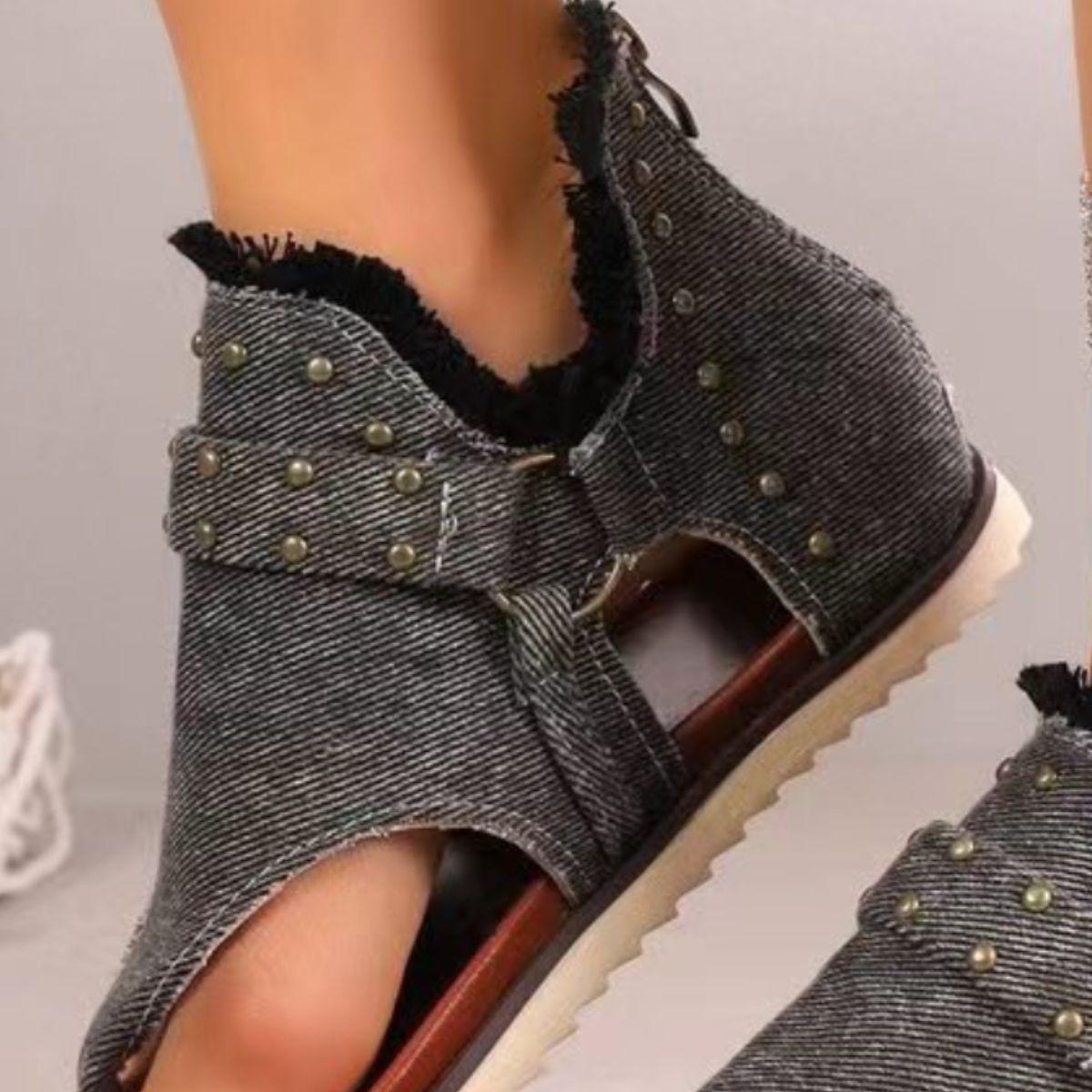 Studded Raw Hem Flat Sandals Product Image
