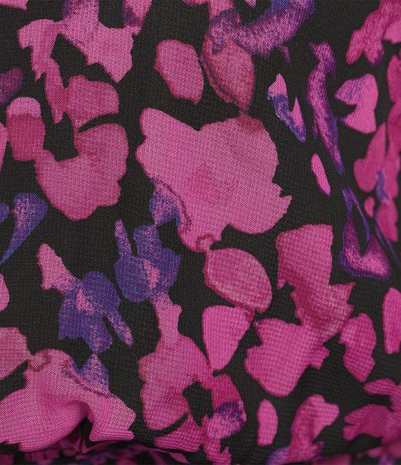 Kasper Plus Size Floral Chiffon V-Neck Long Sleeve Belted Tiered Ruffle A-Line Dress Product Image